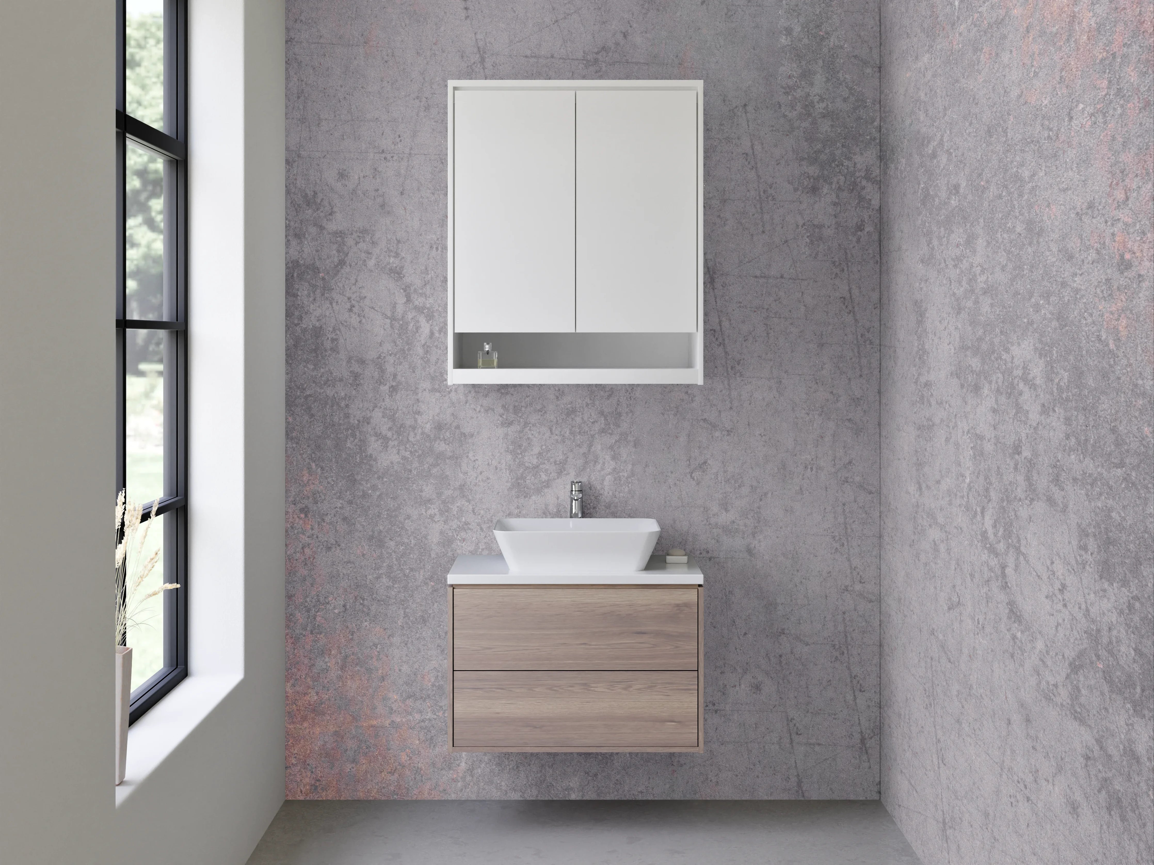 Waschbecken-Rückwand - Vintage Used Betonoptik Rost Grau