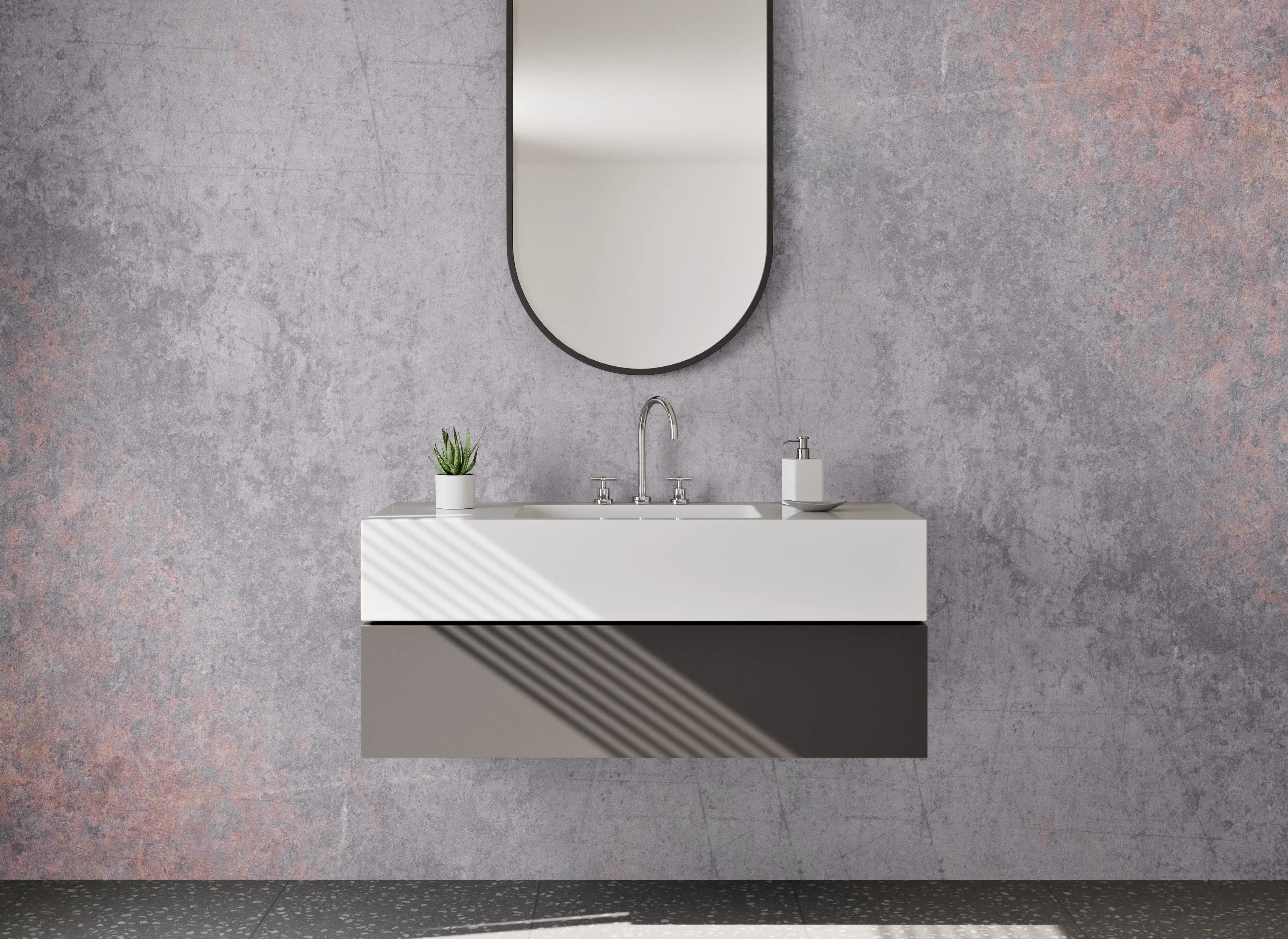 Waschbecken-Rückwand - Vintage Used Betonoptik Rost Grau