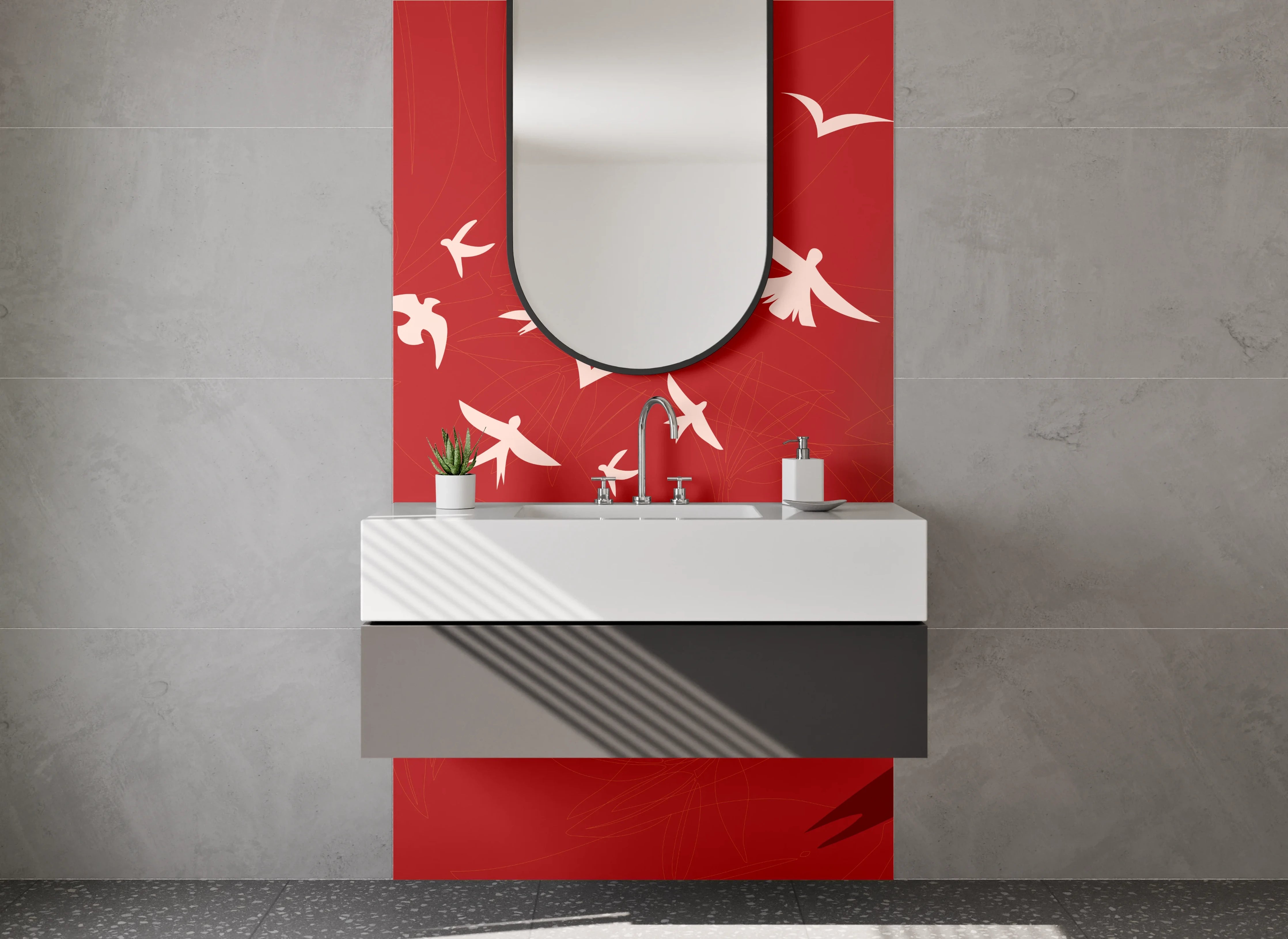 Waschbecken-Rückwand - Vögel im Sonnenuntergang Design
