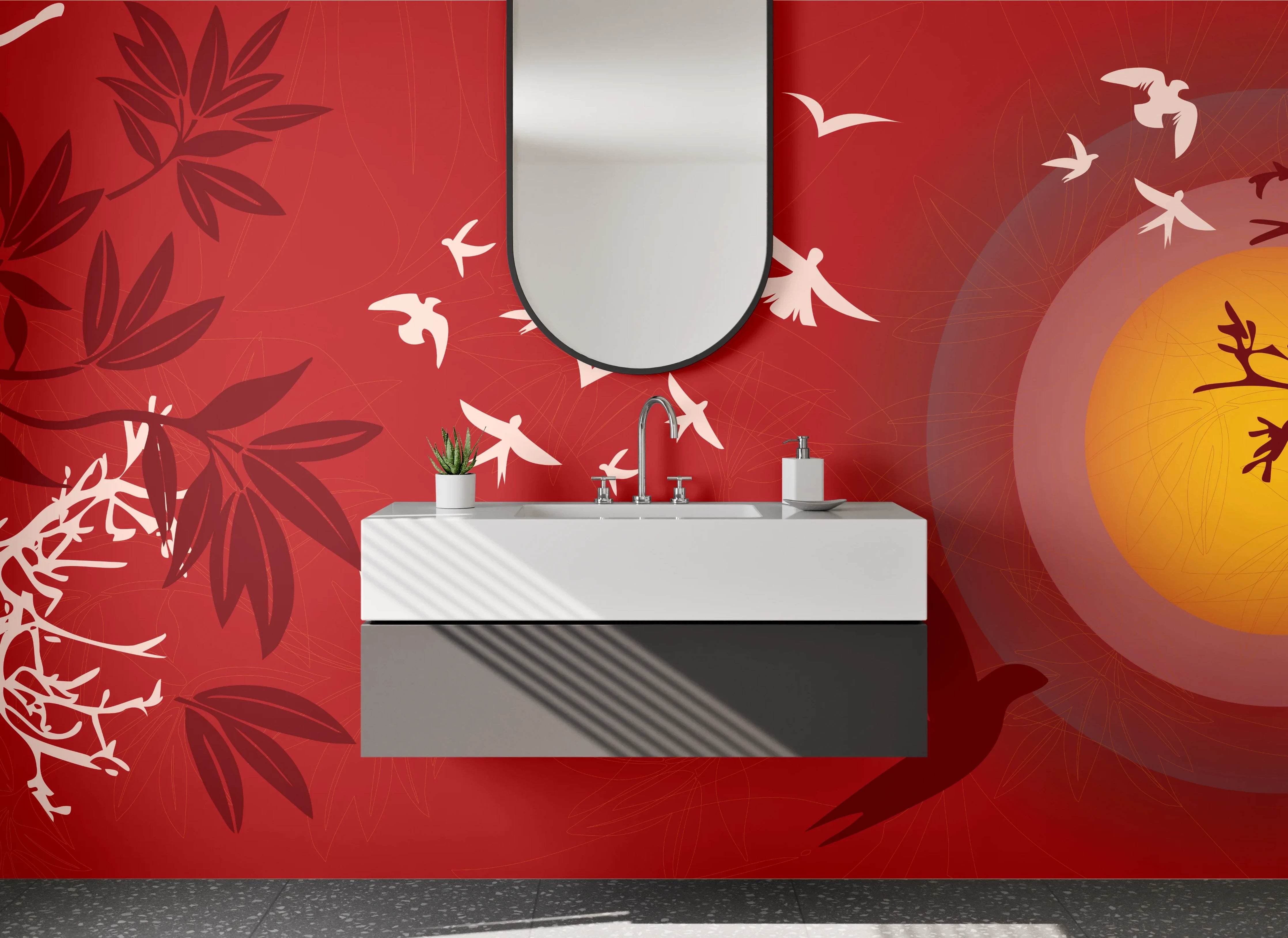 Waschbecken-Rückwand - Vögel im Sonnenuntergang Design