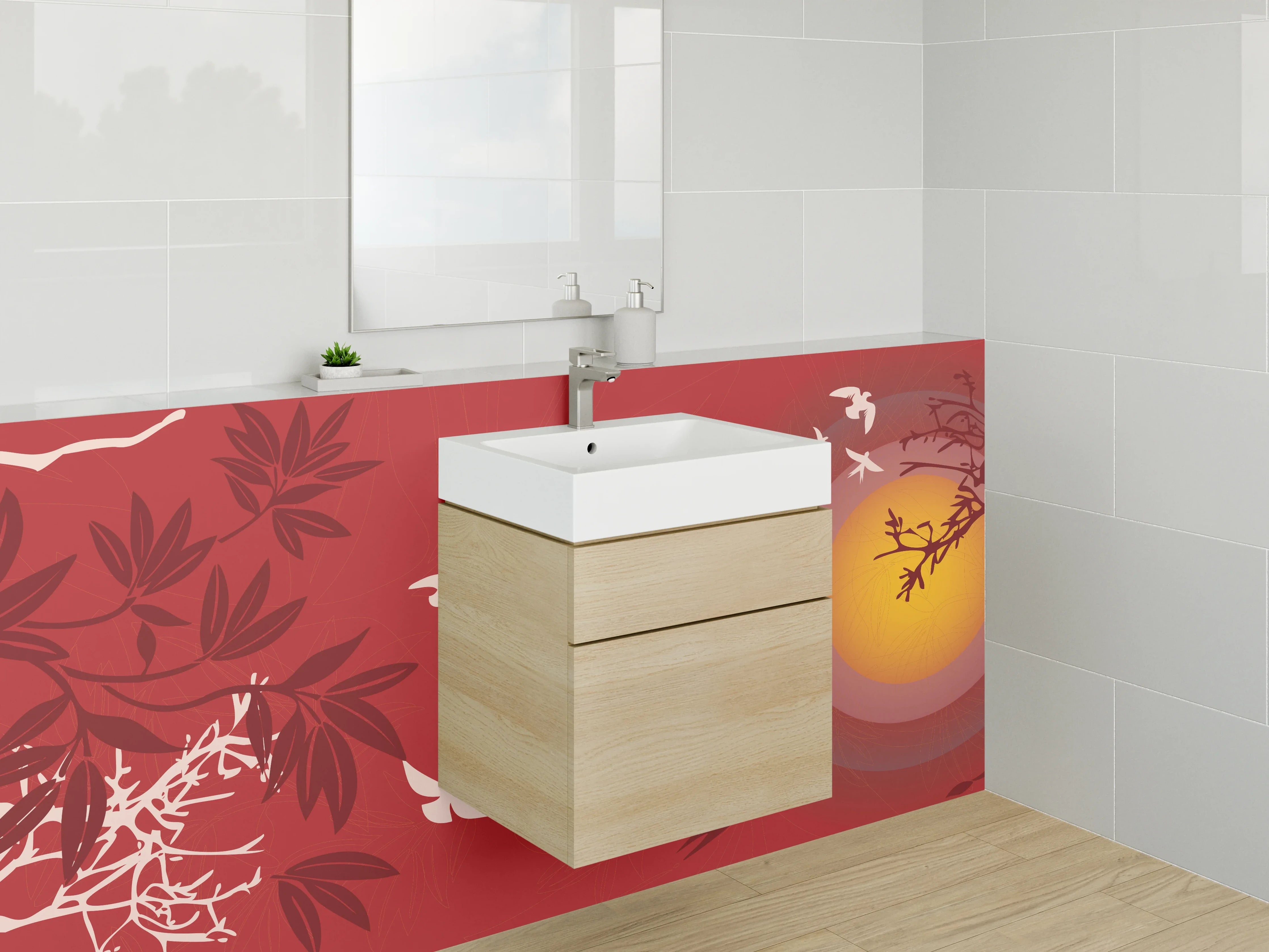 Waschbecken-Rückwand - Vögel im Sonnenuntergang Design