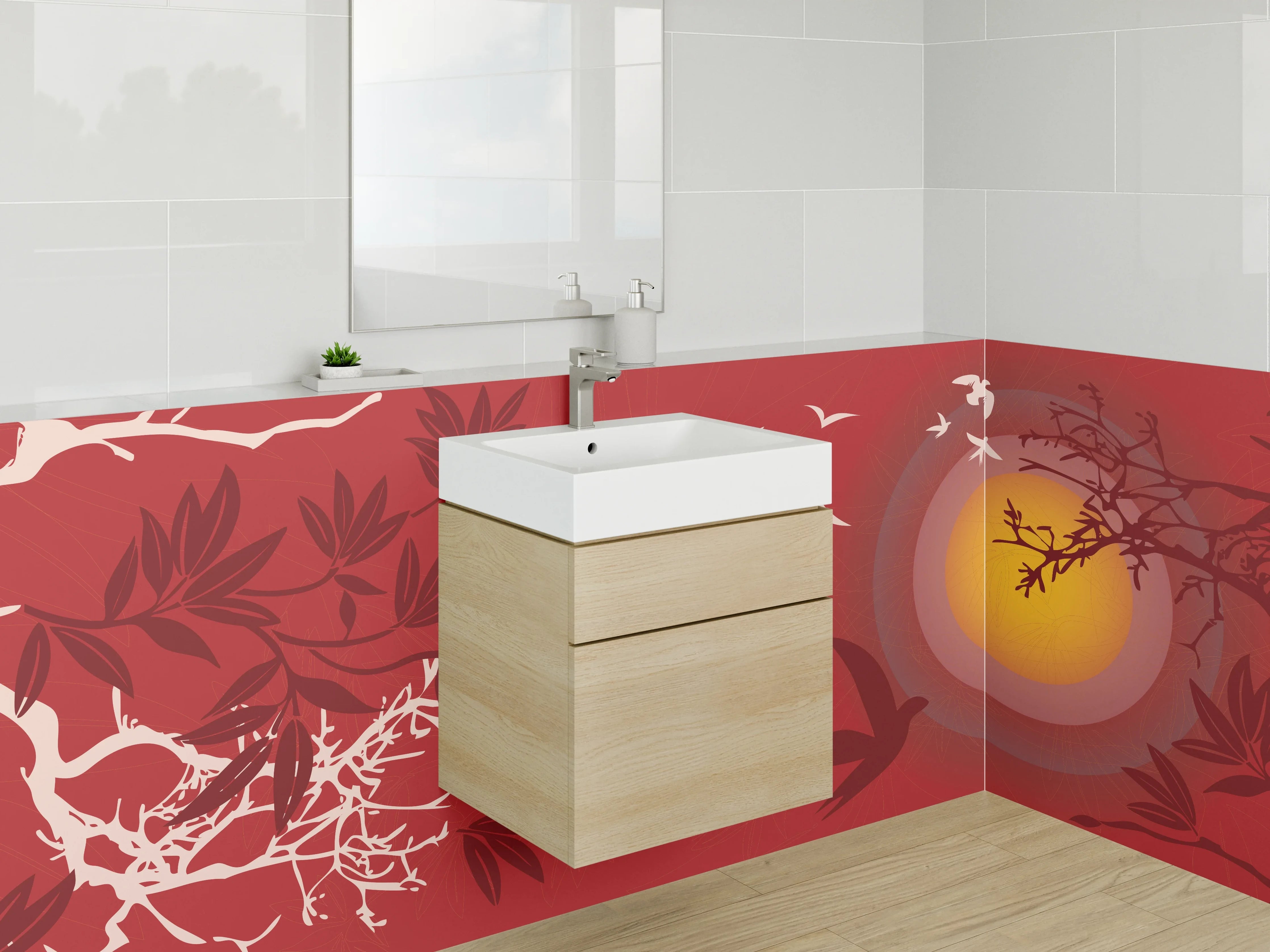 Waschbecken-Rückwand - Vögel im Sonnenuntergang Design