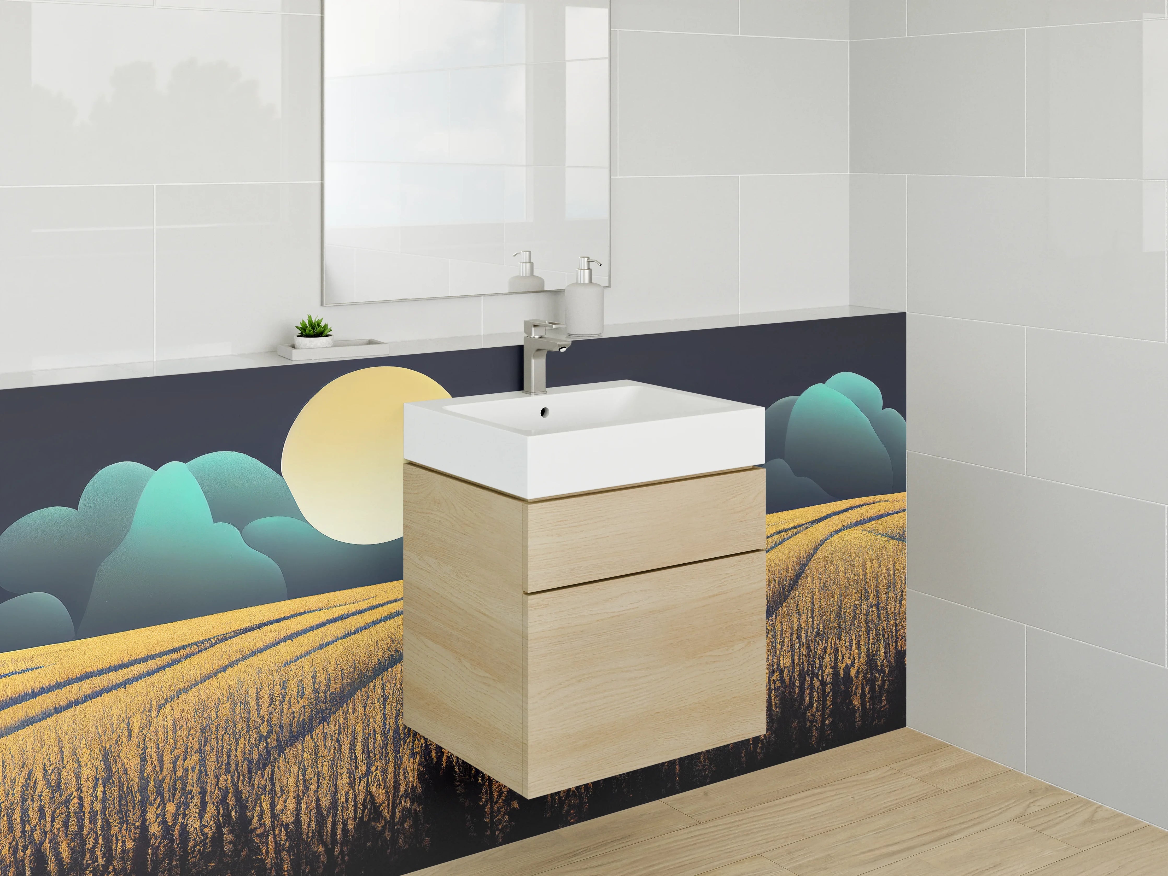 Waschbecken-Rückwand - Vollmond über goldene Felder Kunstmotiv