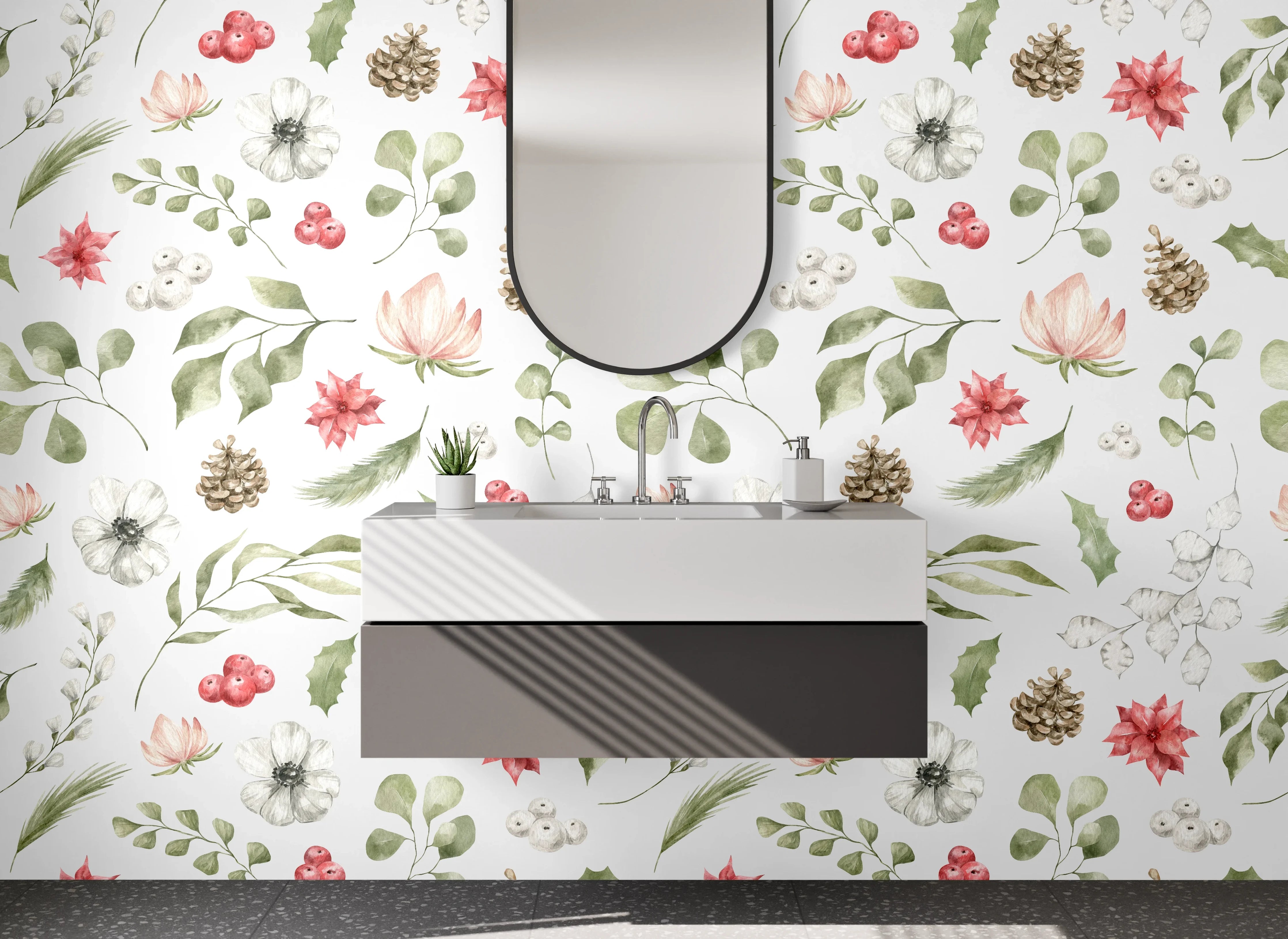 Waschbecken-Rückwand - Wald- und Blumenmuster mit Naturfarben