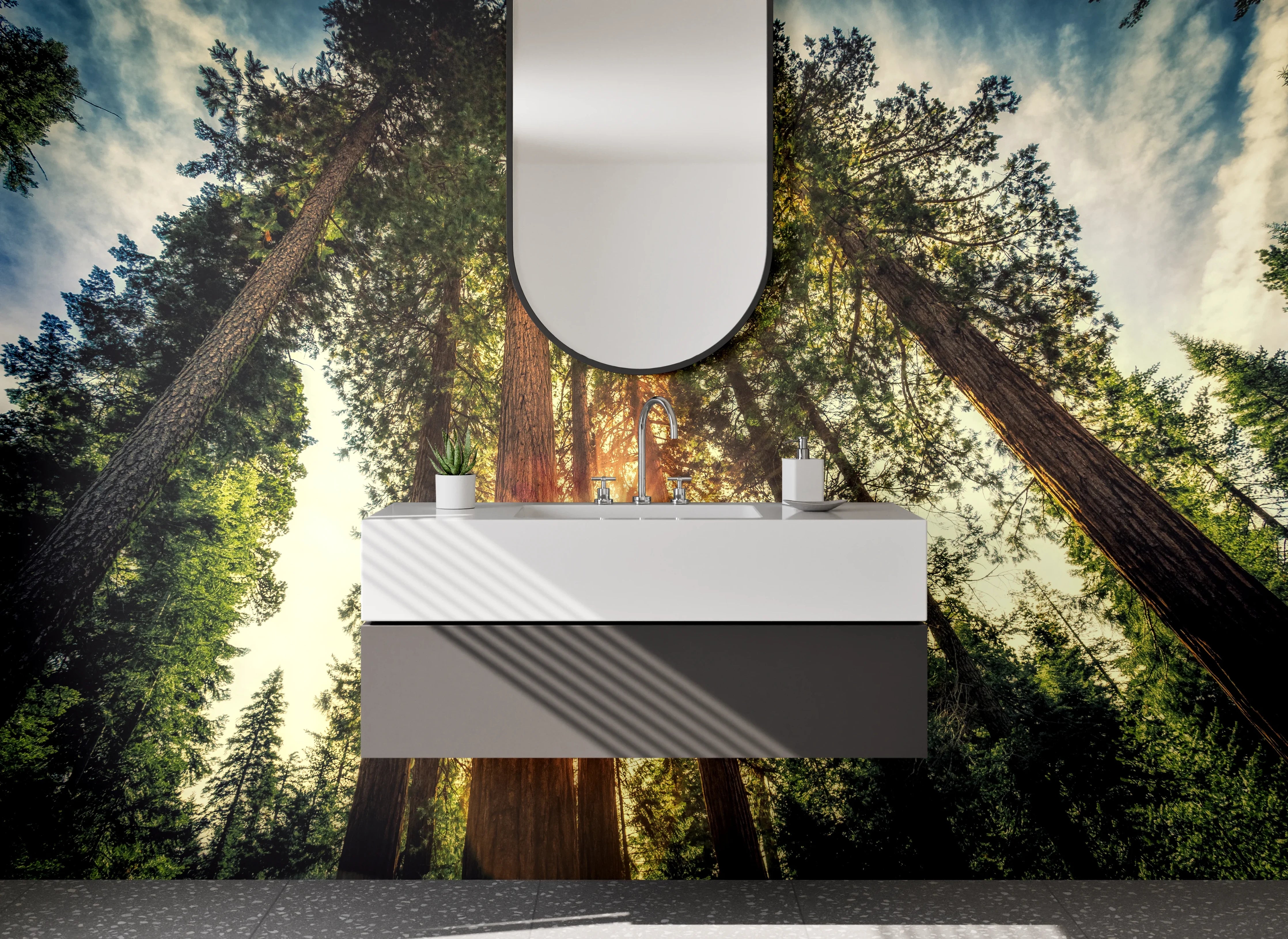 Waschbecken-Rückwand - Wald mit Sonnenstrahlen – Naturmotiv