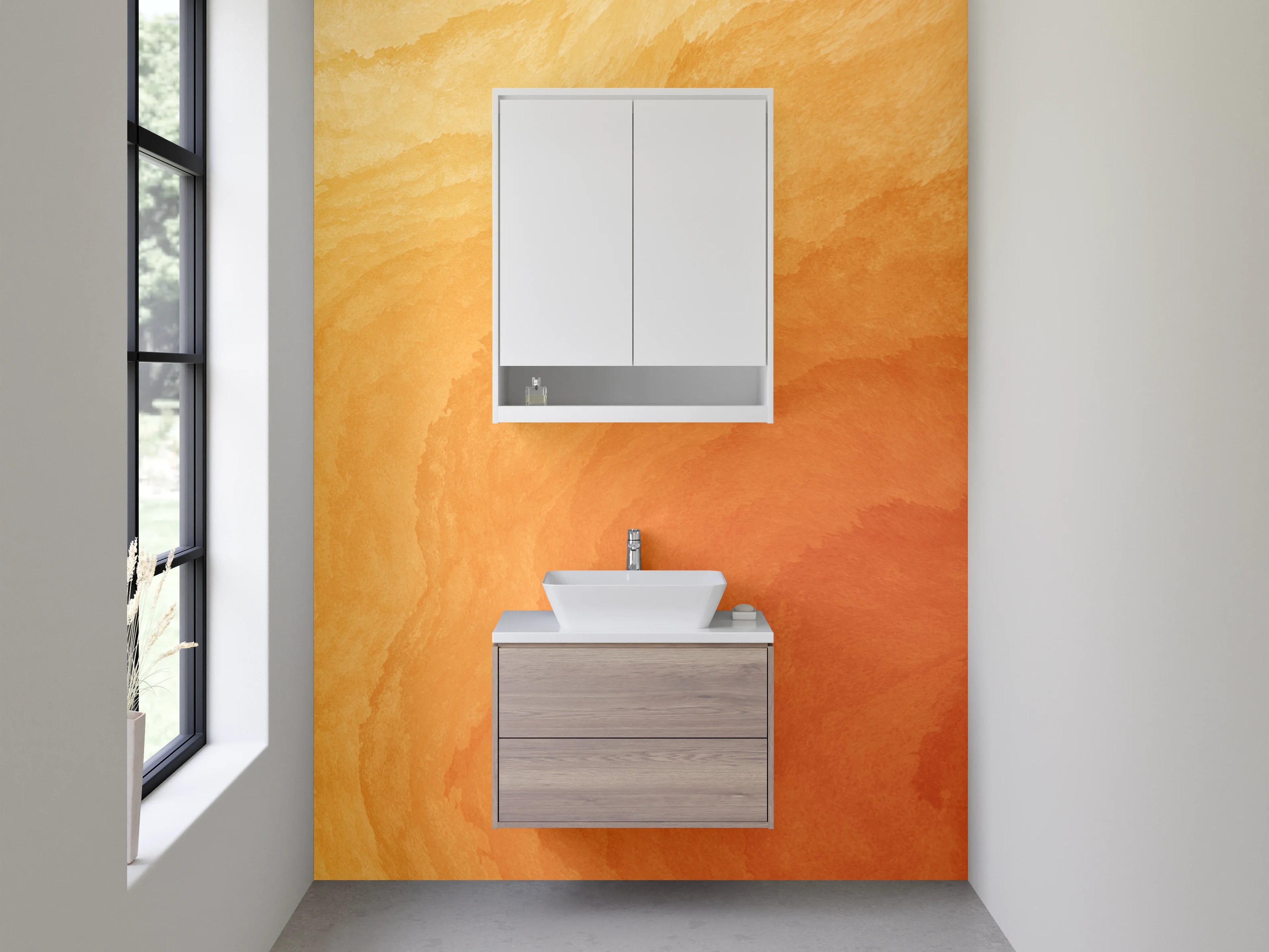 Waschbecken-Rückwand - Warme Aquarell-Struktur in Orange-Gelb