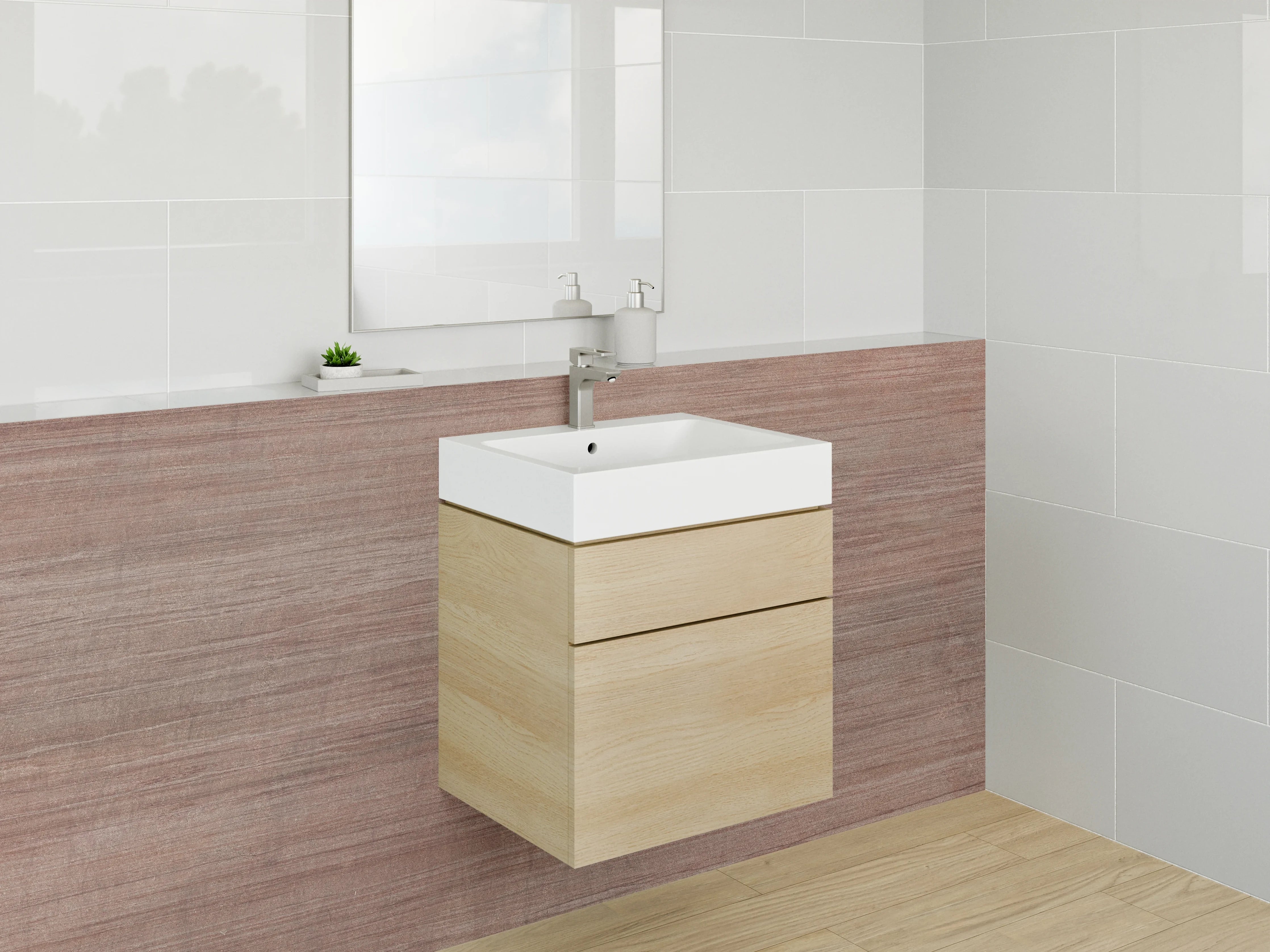 Waschbecken-Rückwand - Warmer Holzmaserung-Effekt