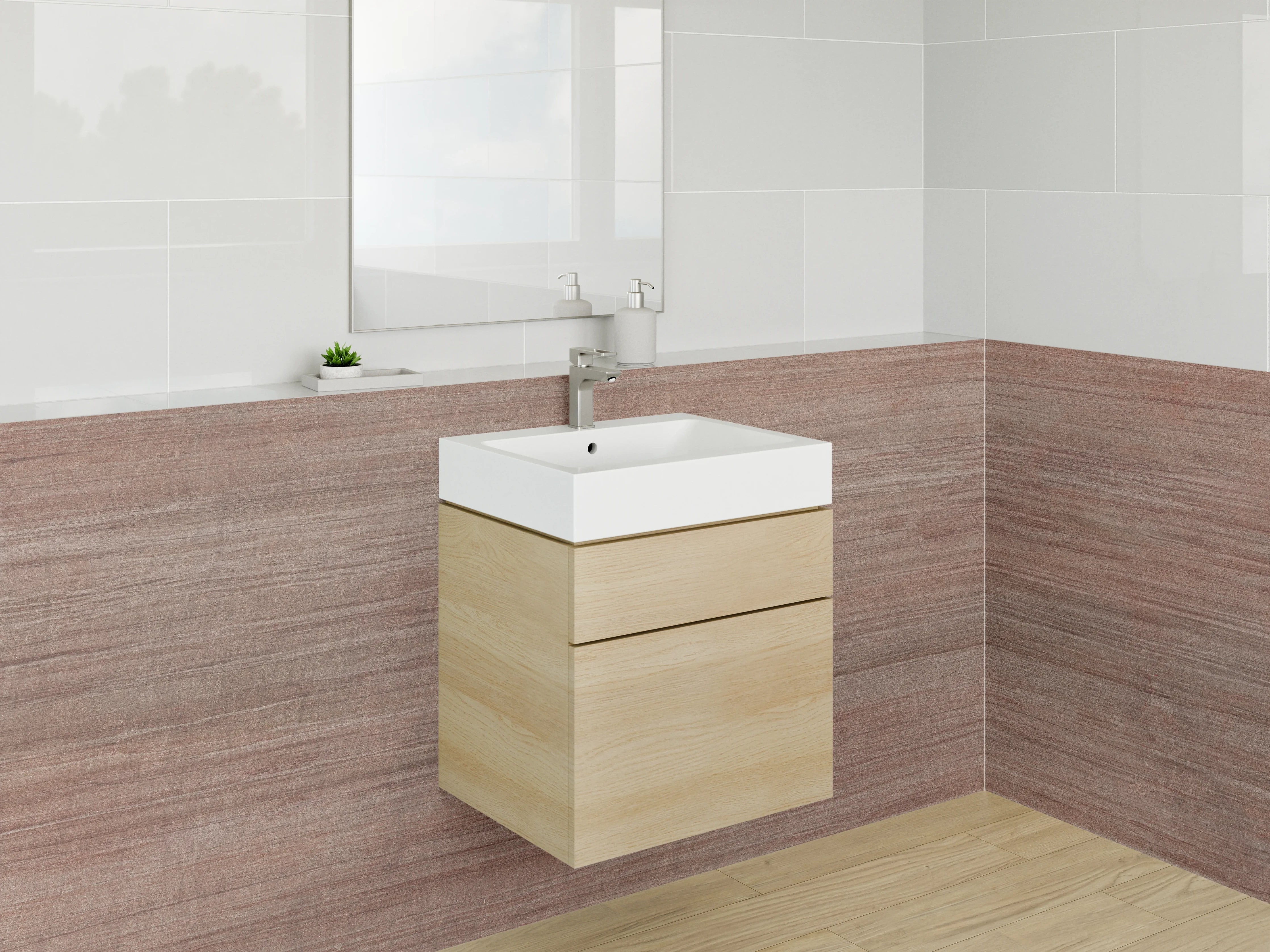 Waschbecken-Rückwand - Warmer Holzmaserung-Effekt