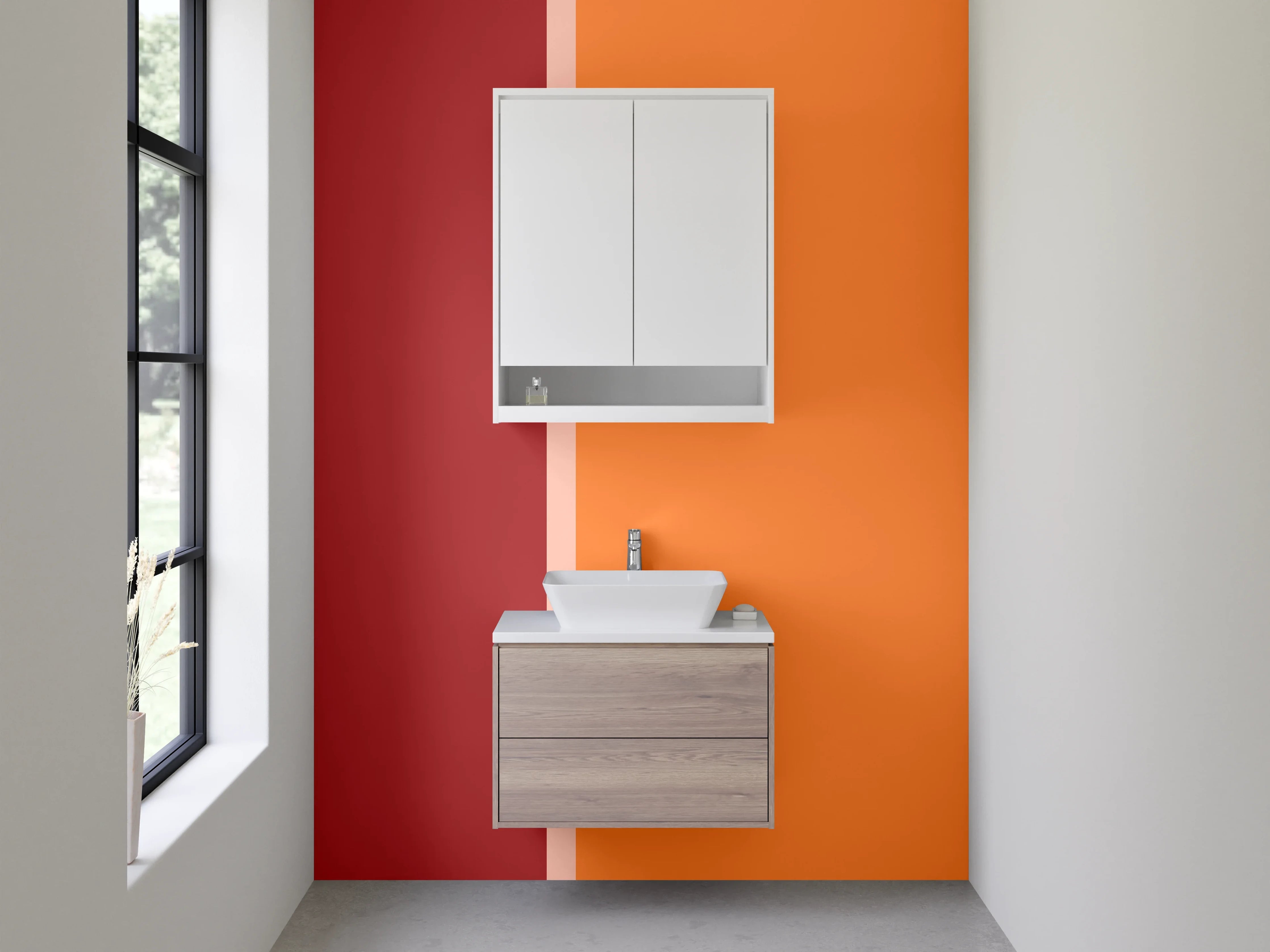 Waschbecken-Rückwand - Warmer Rot-Orange-Design