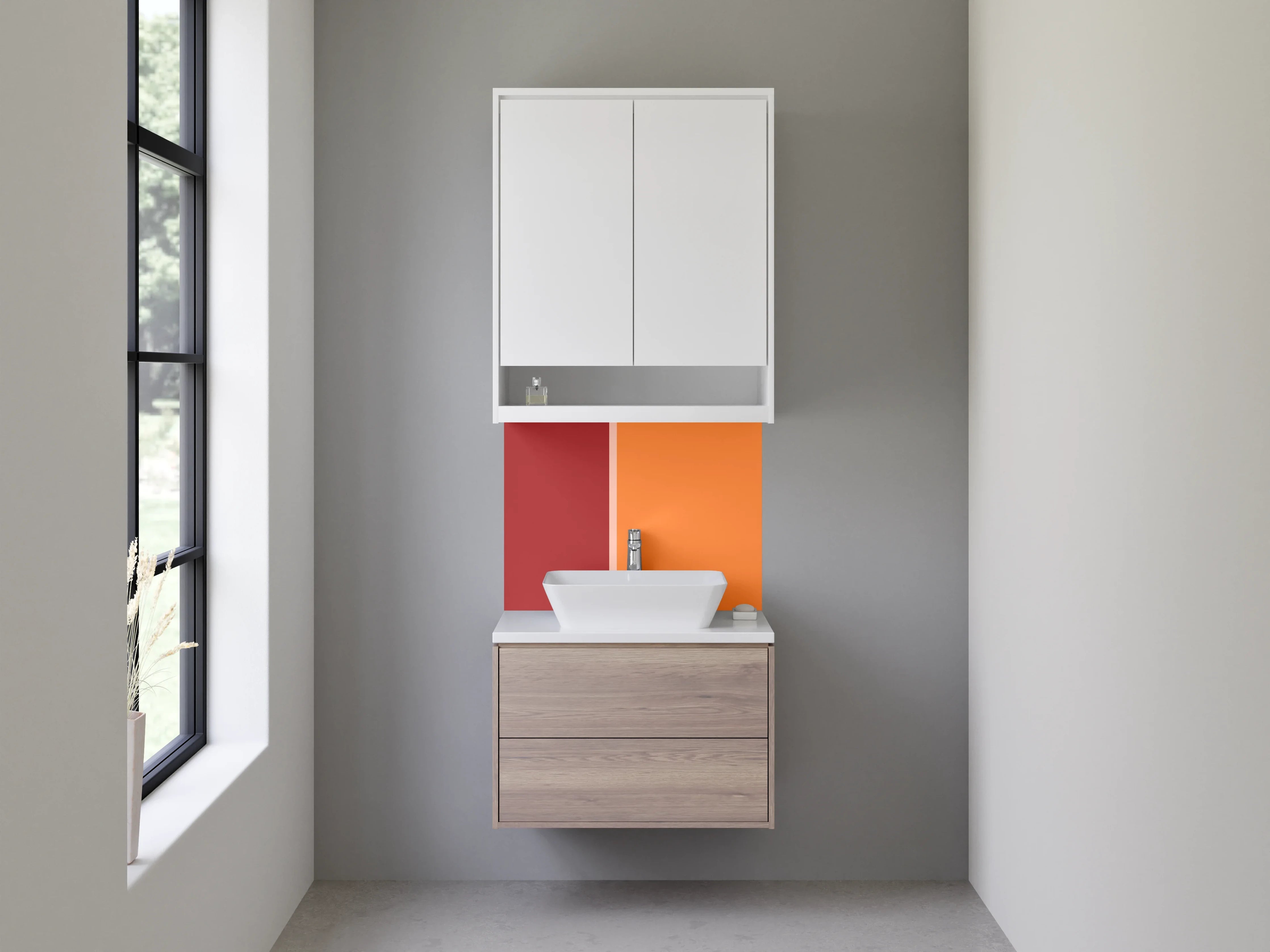 Waschbecken-Rückwand - Warmer Rot-Orange-Design