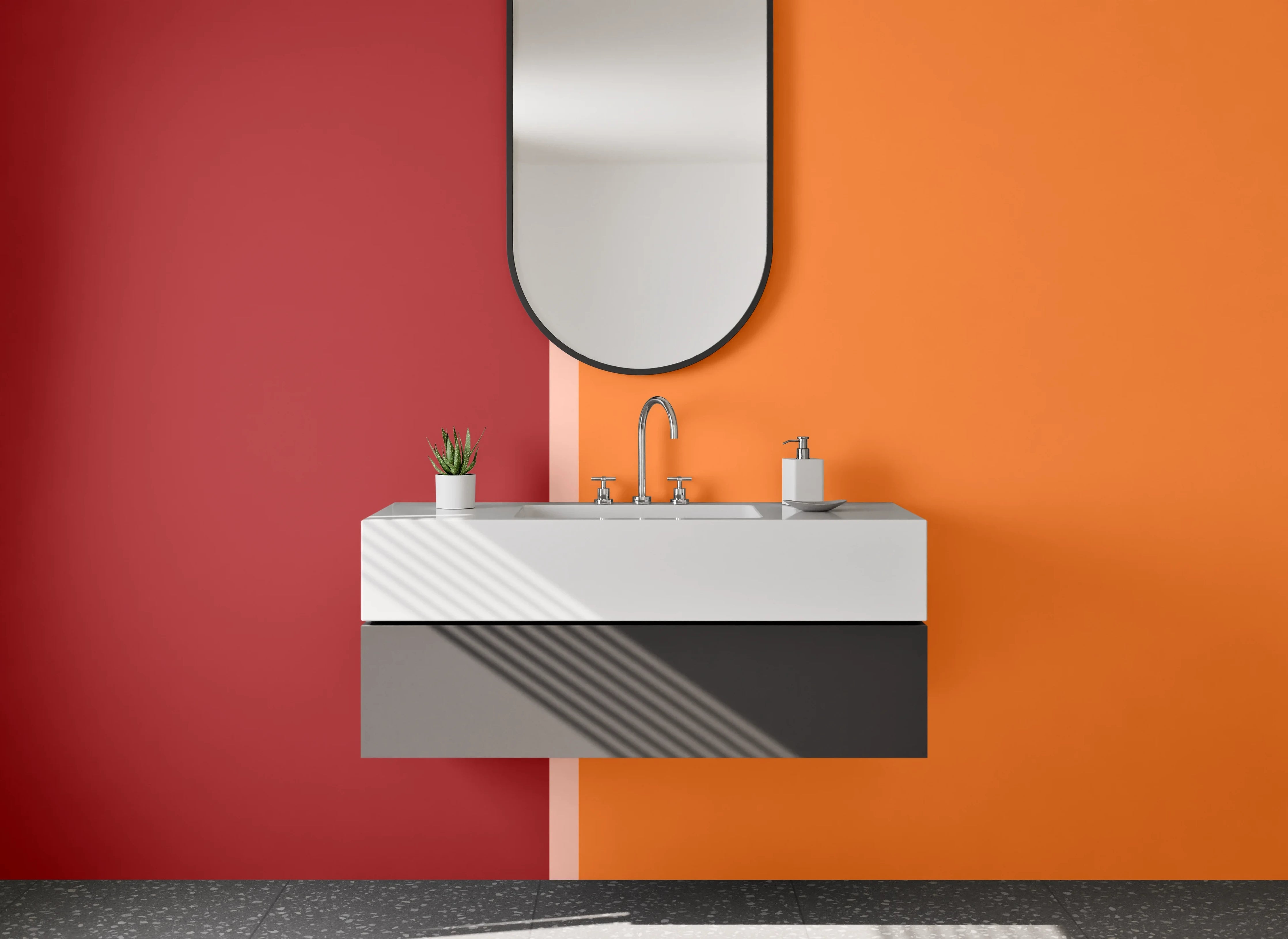 Waschbecken-Rückwand - Warmer Rot-Orange-Design
