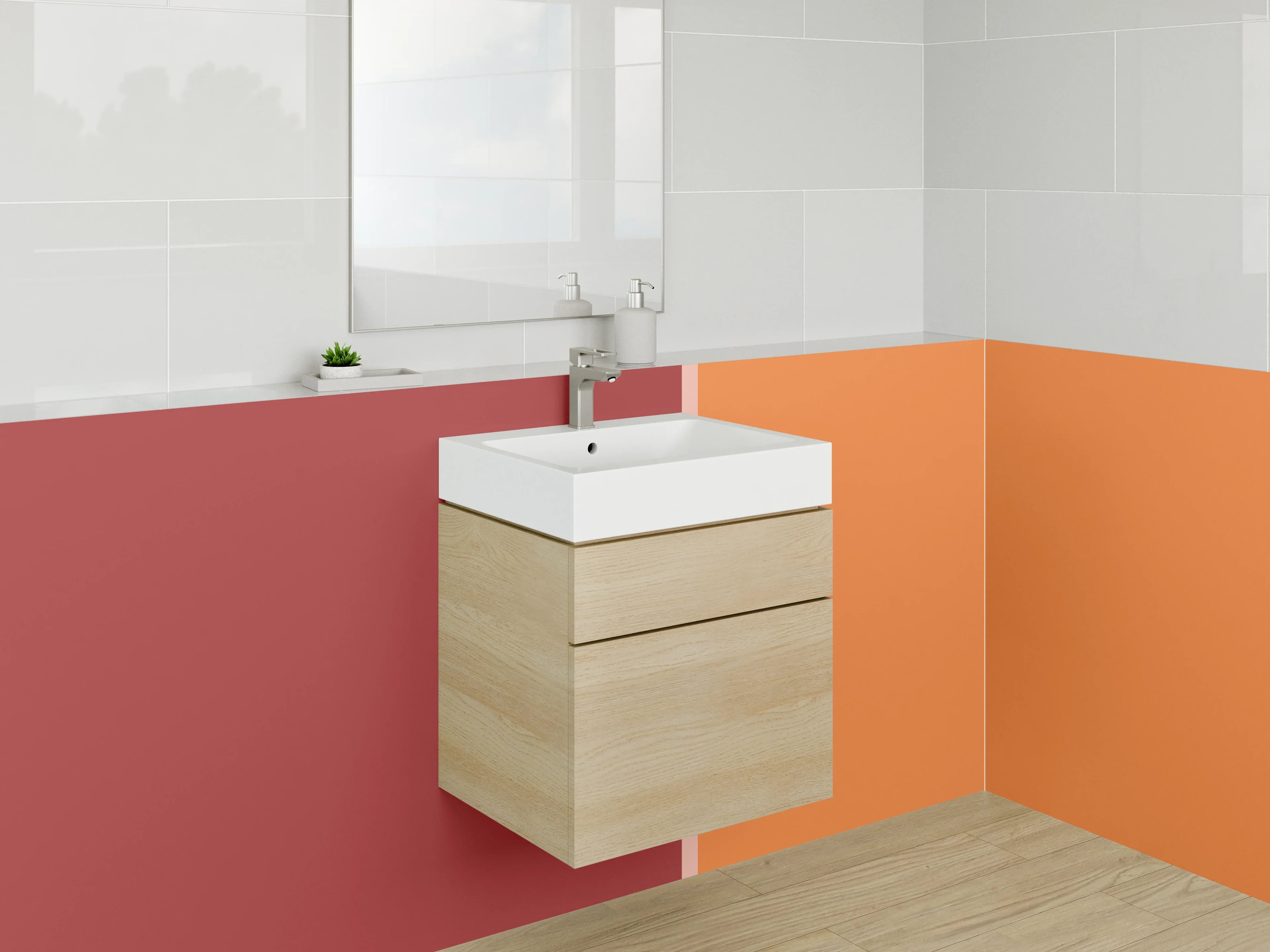 Waschbecken-Rückwand - Warmer Rot-Orange-Design