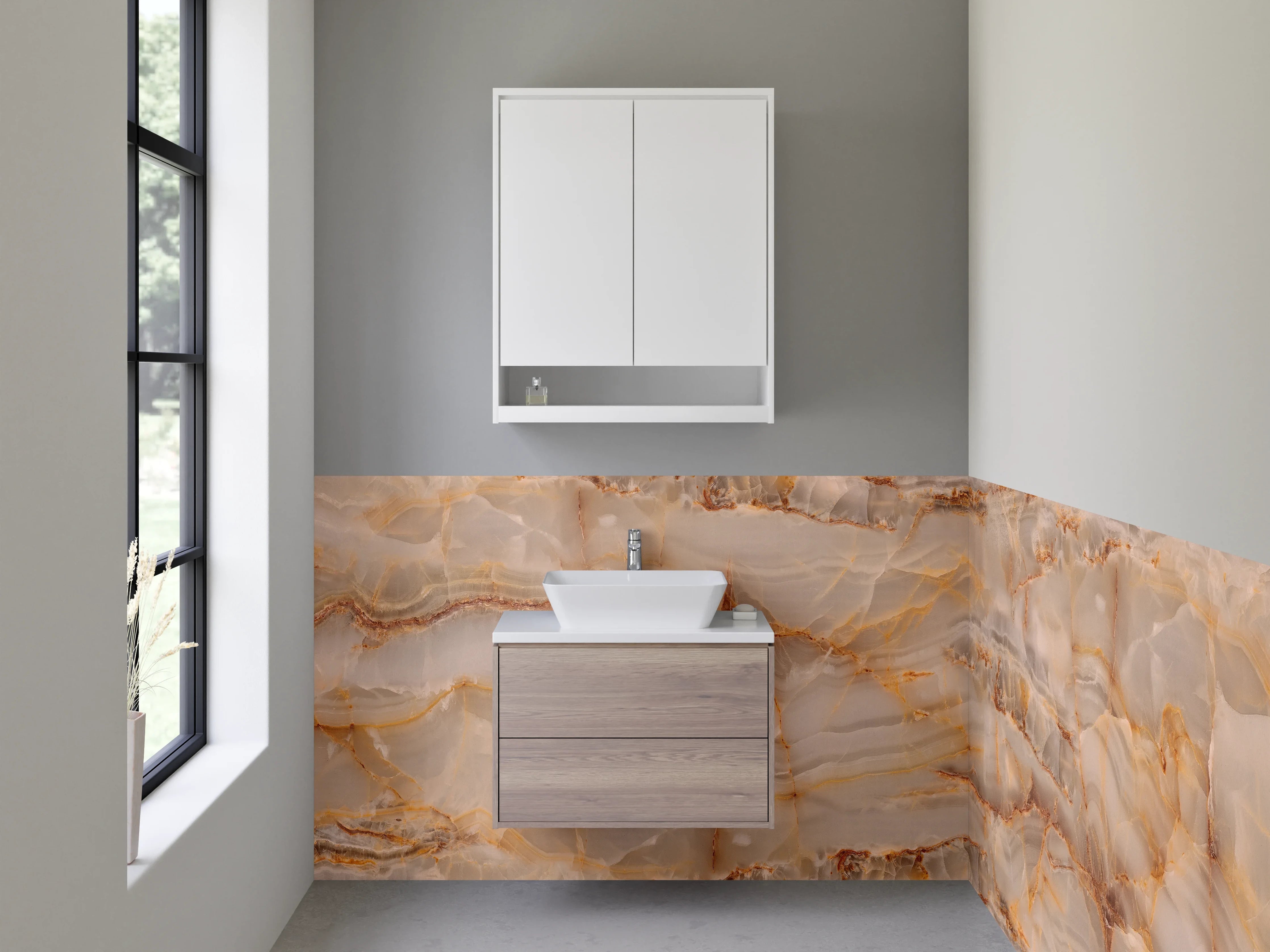 Waschbecken-Rückwand - Warmes Onyx-Marmor-Muster