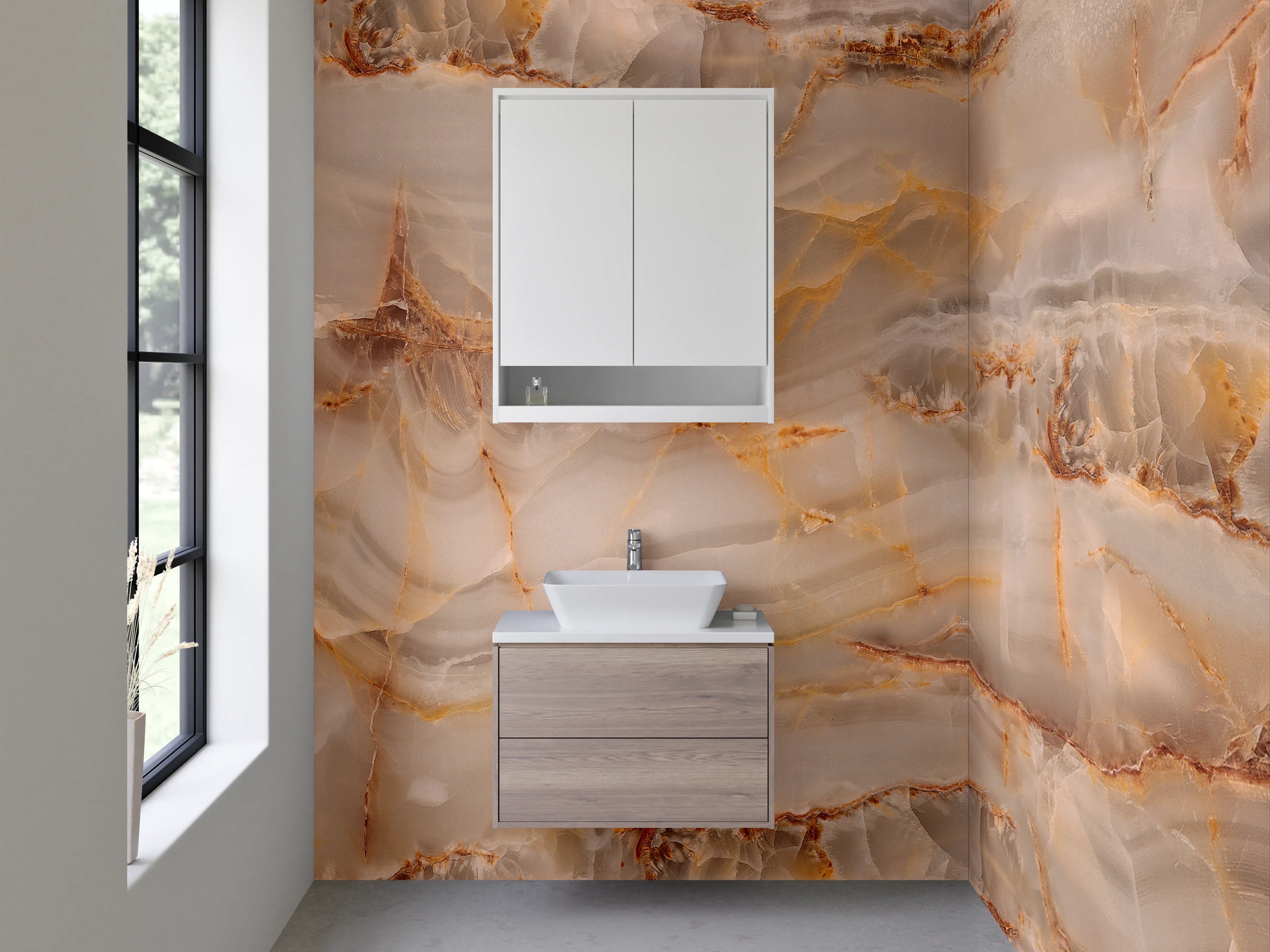 Waschbecken-Rückwand - Warmes Onyx-Marmor-Muster