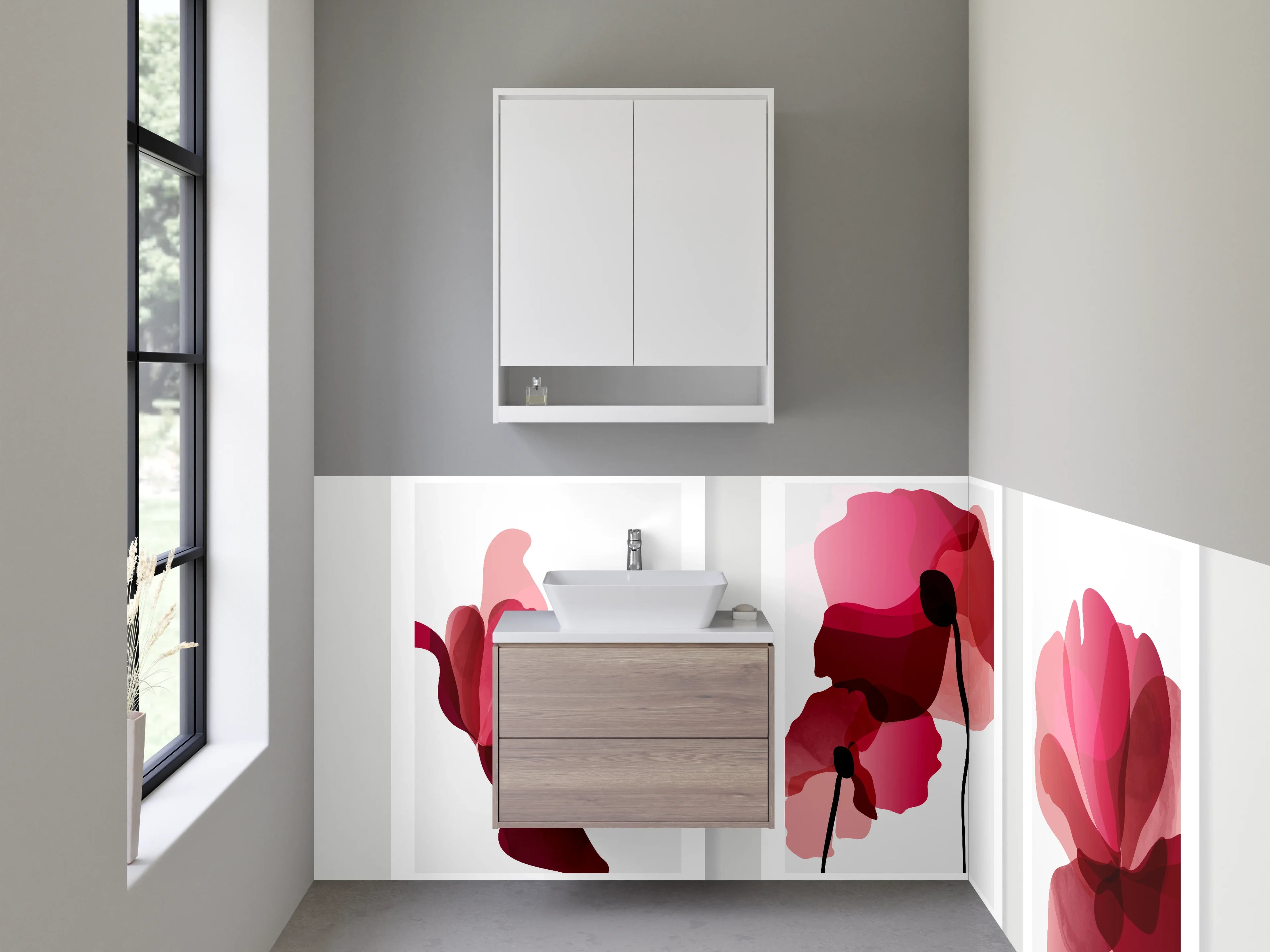 Waschbecken-Rückwand - Abstrakte Blumen Aquarell Poster Set