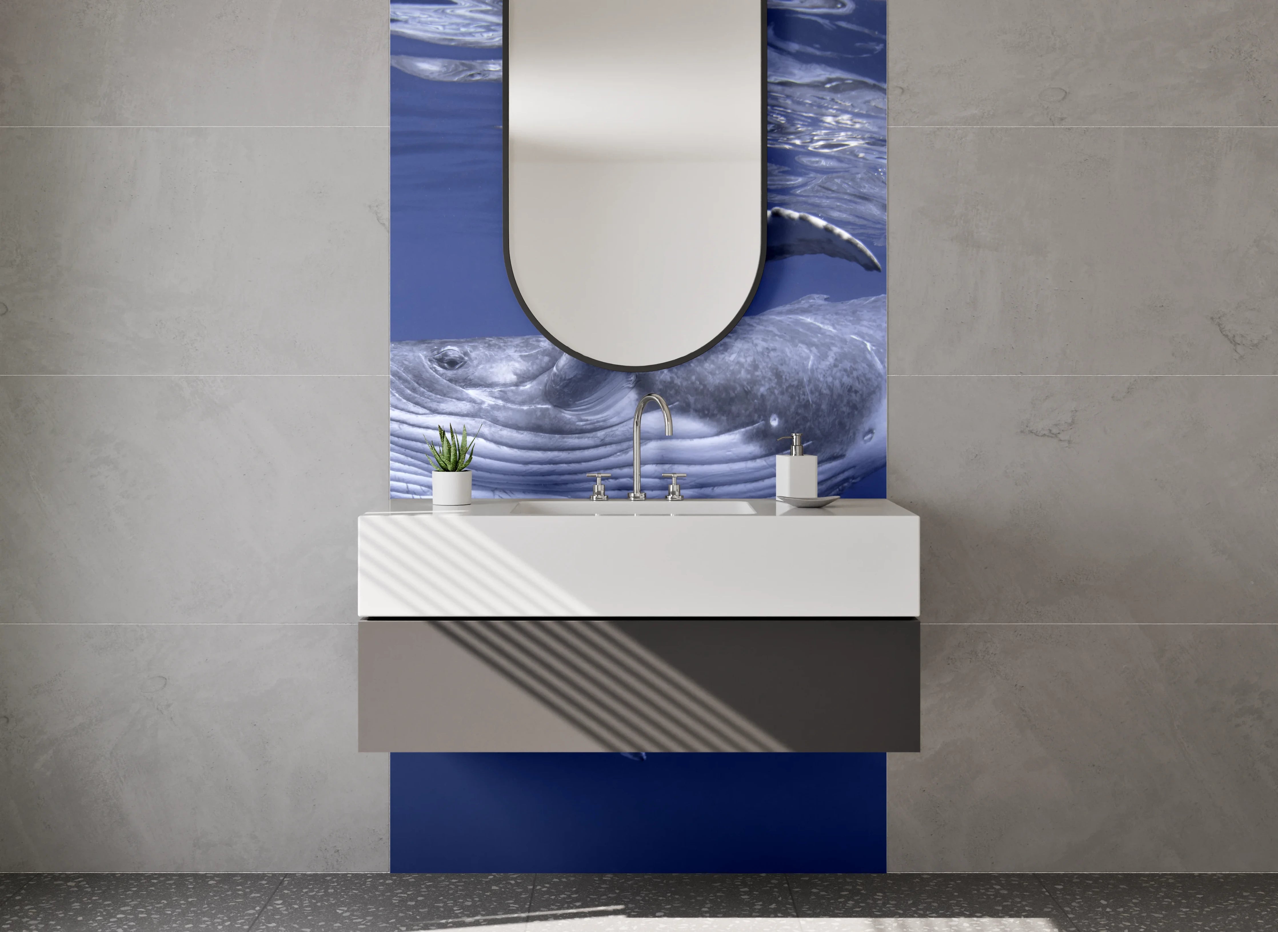 Waschbecken-Rückwand - Majestätischer Wal im Ozean