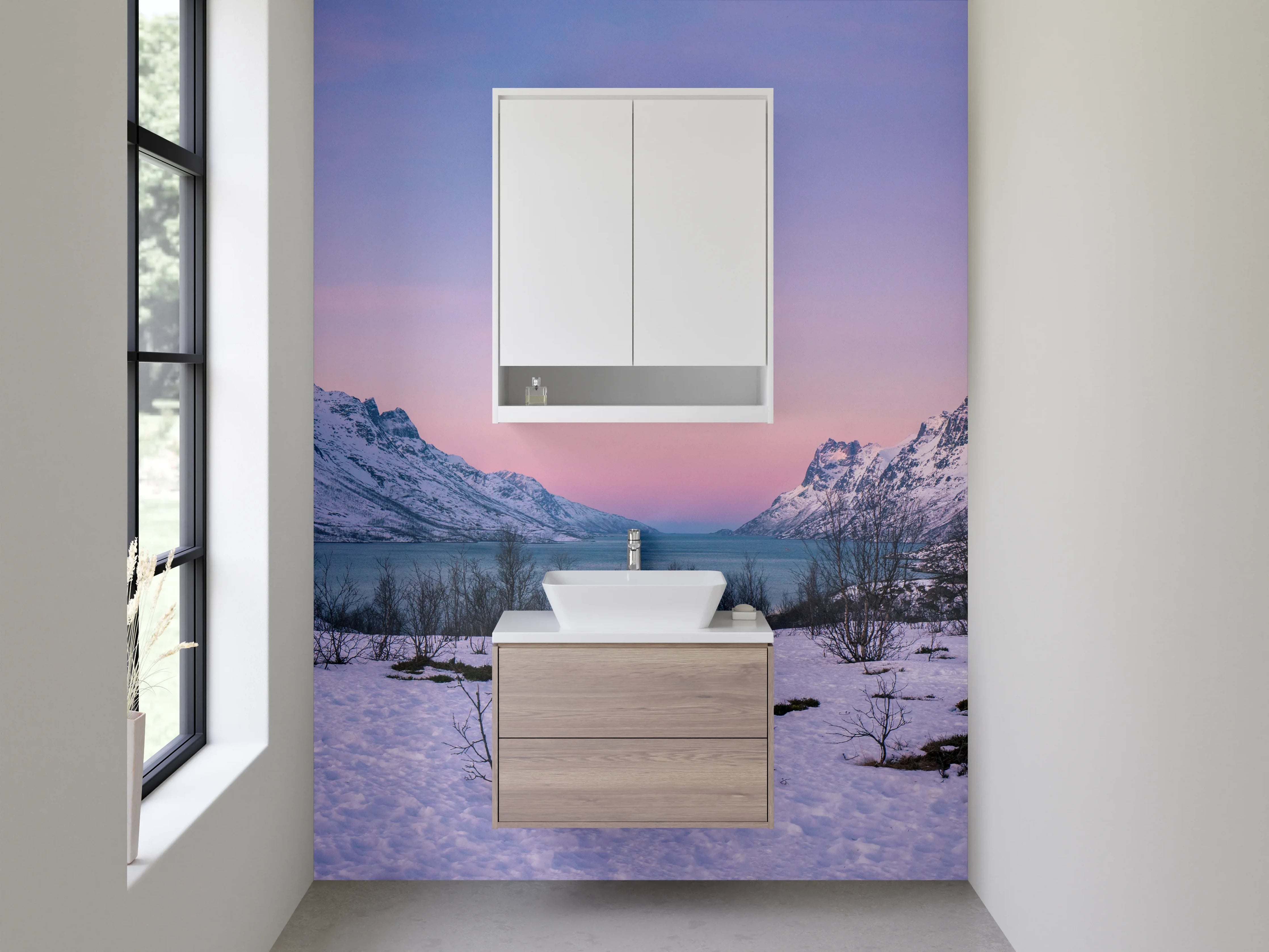 Waschbecken-Rückwand - Weiße Berge mit Grautönen