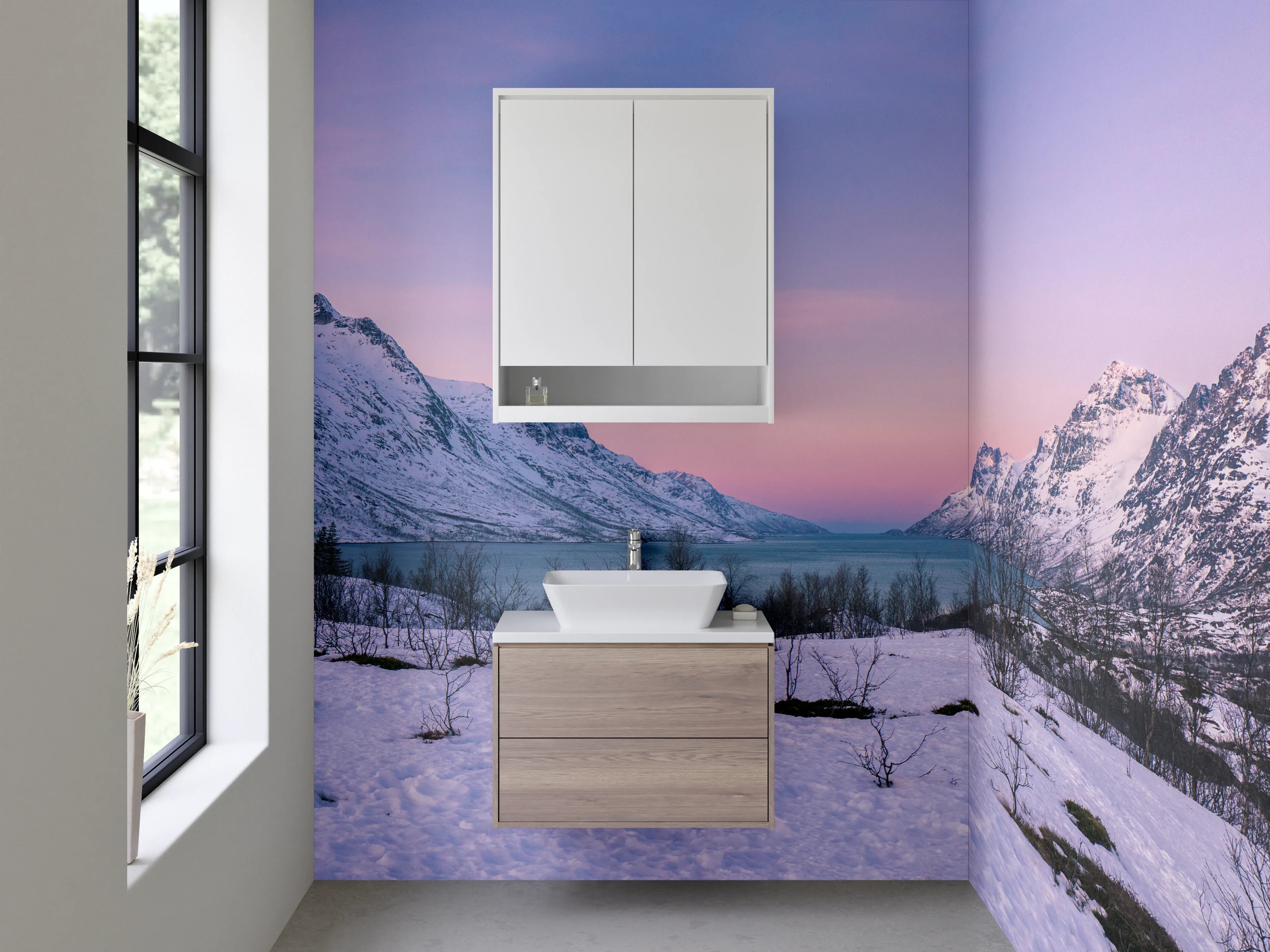 Waschbecken-Rückwand - Weiße Berge mit Grautönen