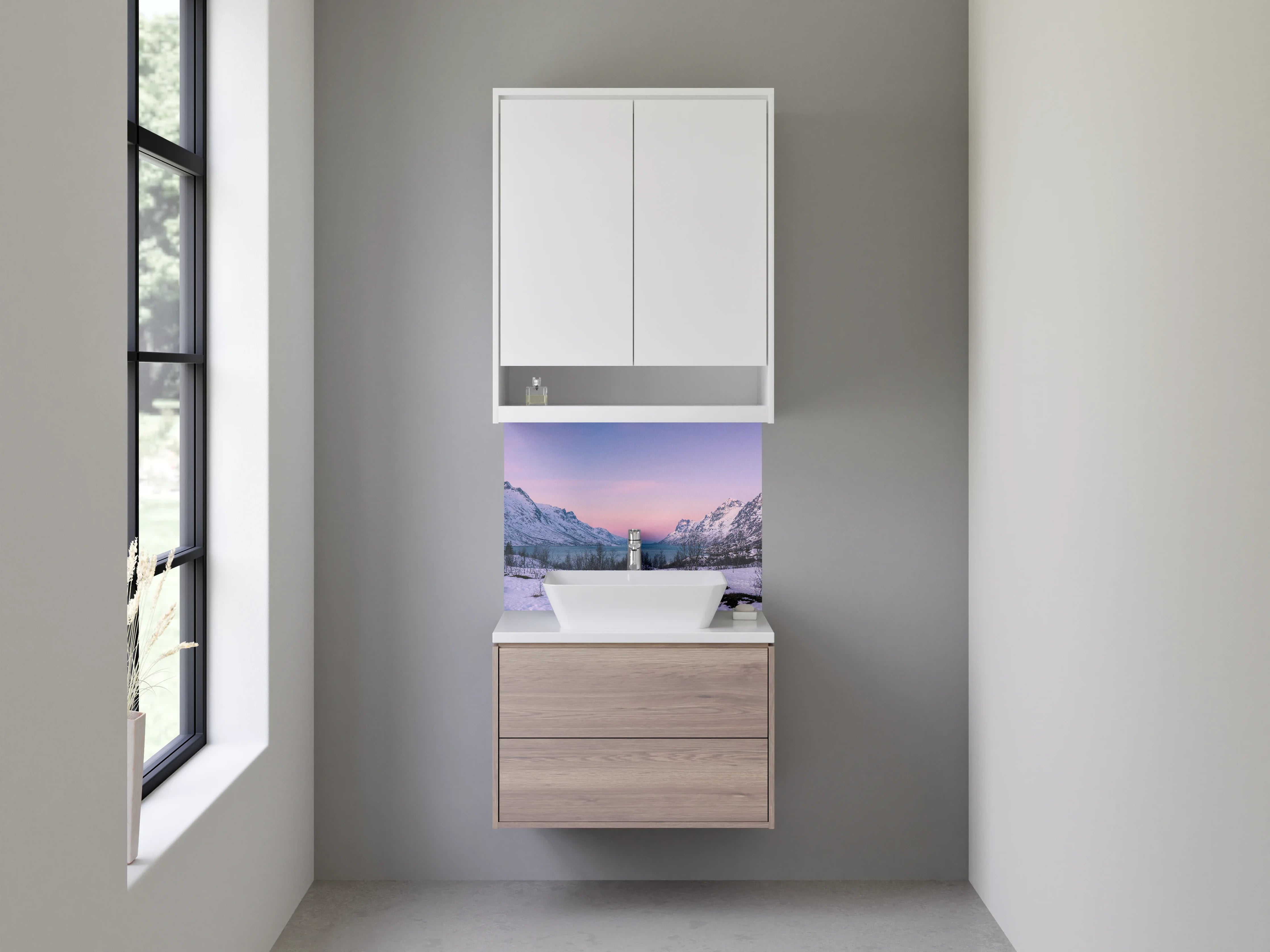 Waschbecken-Rückwand - Weiße Berge mit Grautönen