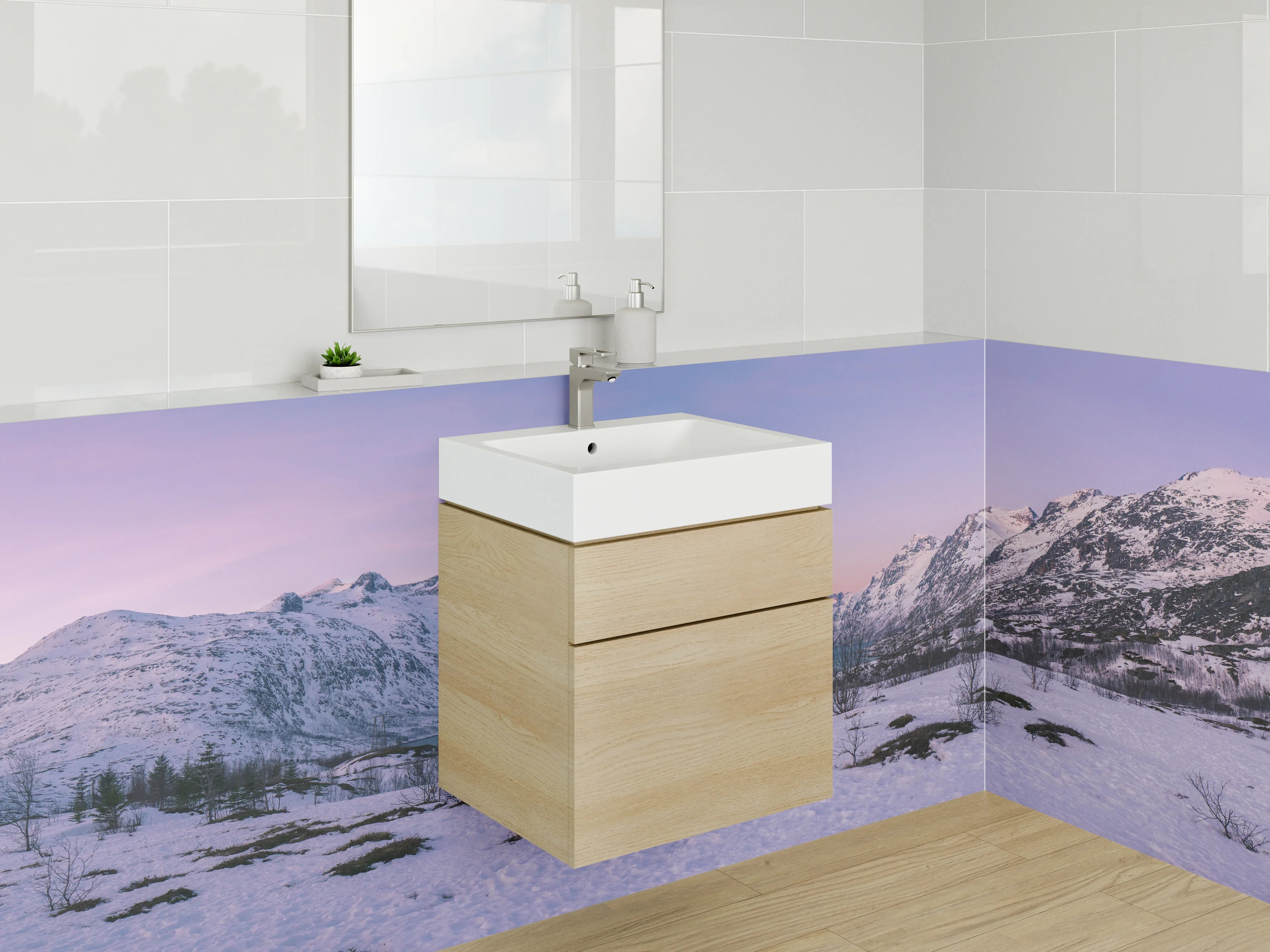 Waschbecken-Rückwand - Weiße Berge mit Grautönen