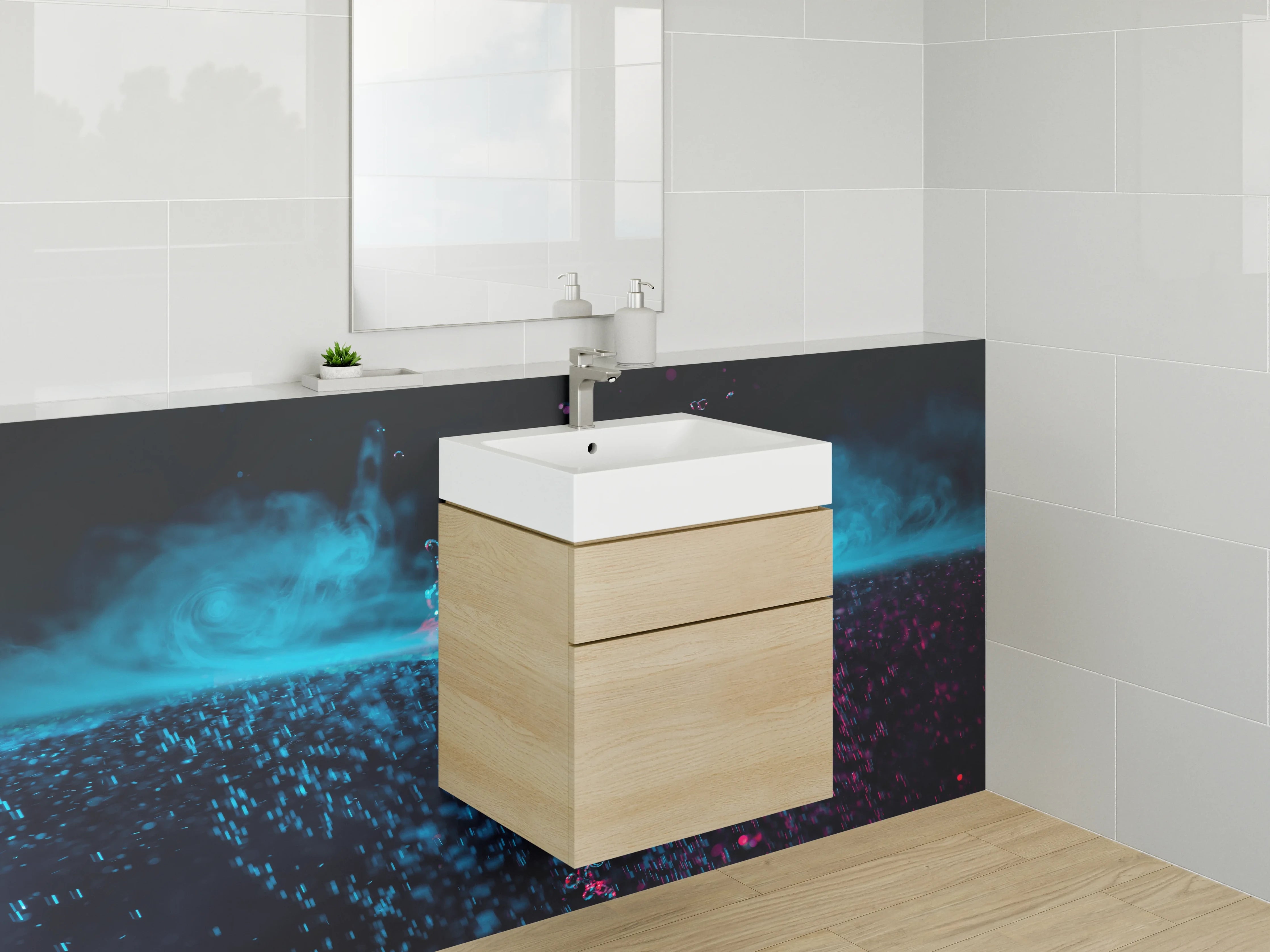 Waschbecken-Rückwand - Wasser Splash in Neonfarben