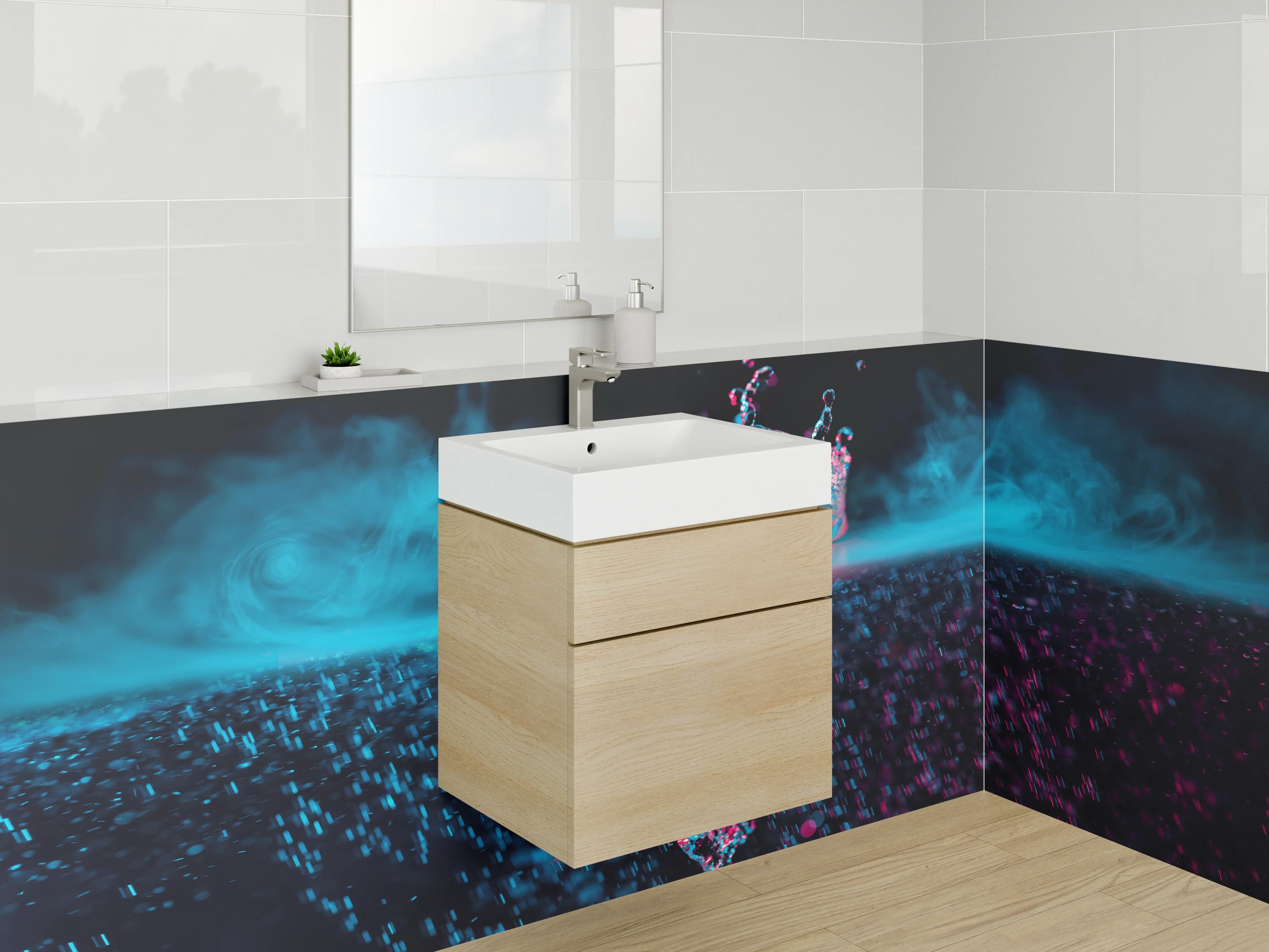 Waschbecken-Rückwand - Wasser Splash in Neonfarben