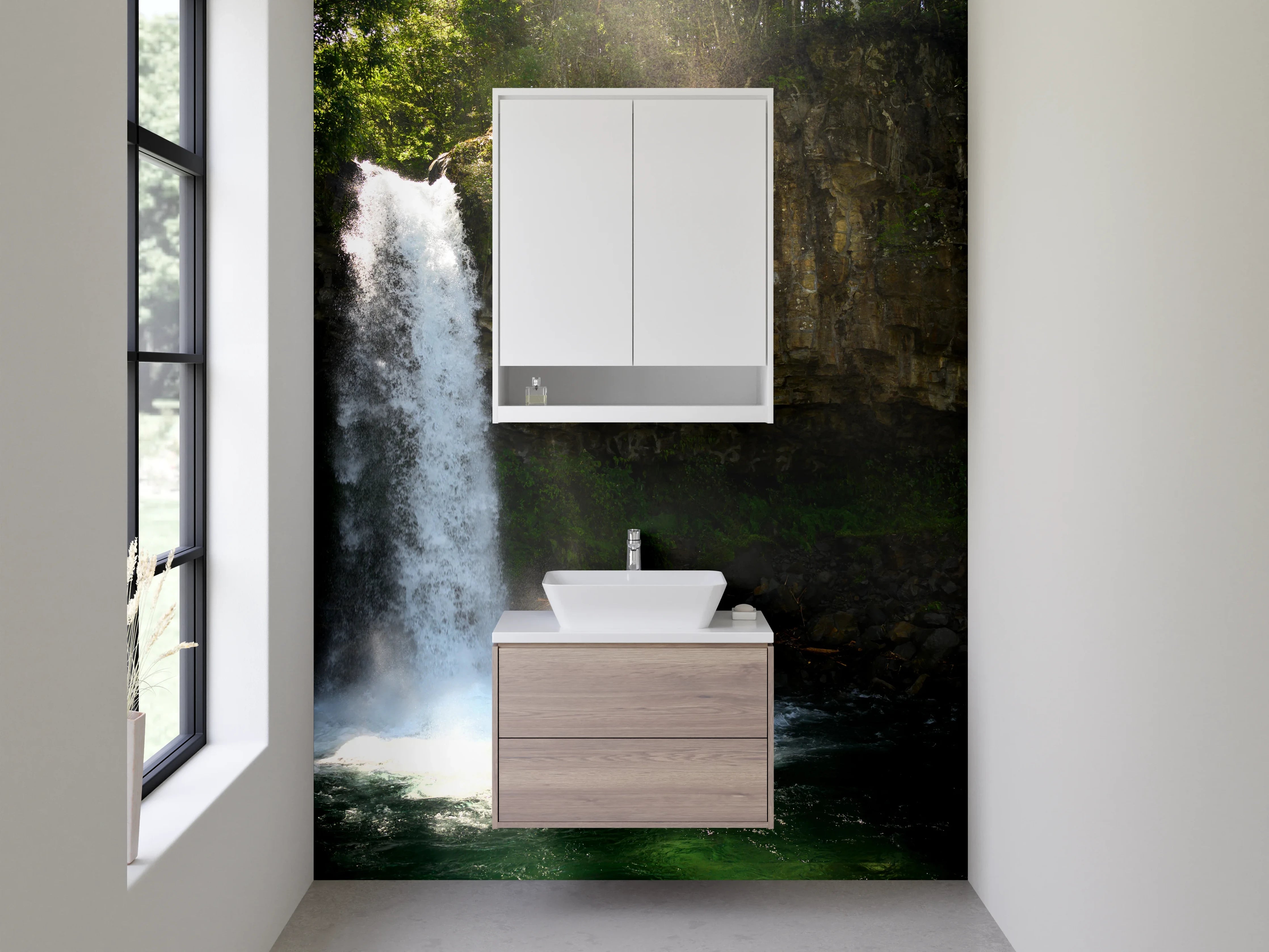 Waschbecken-Rückwand - Wasserfall Idylle Natur Wandbild