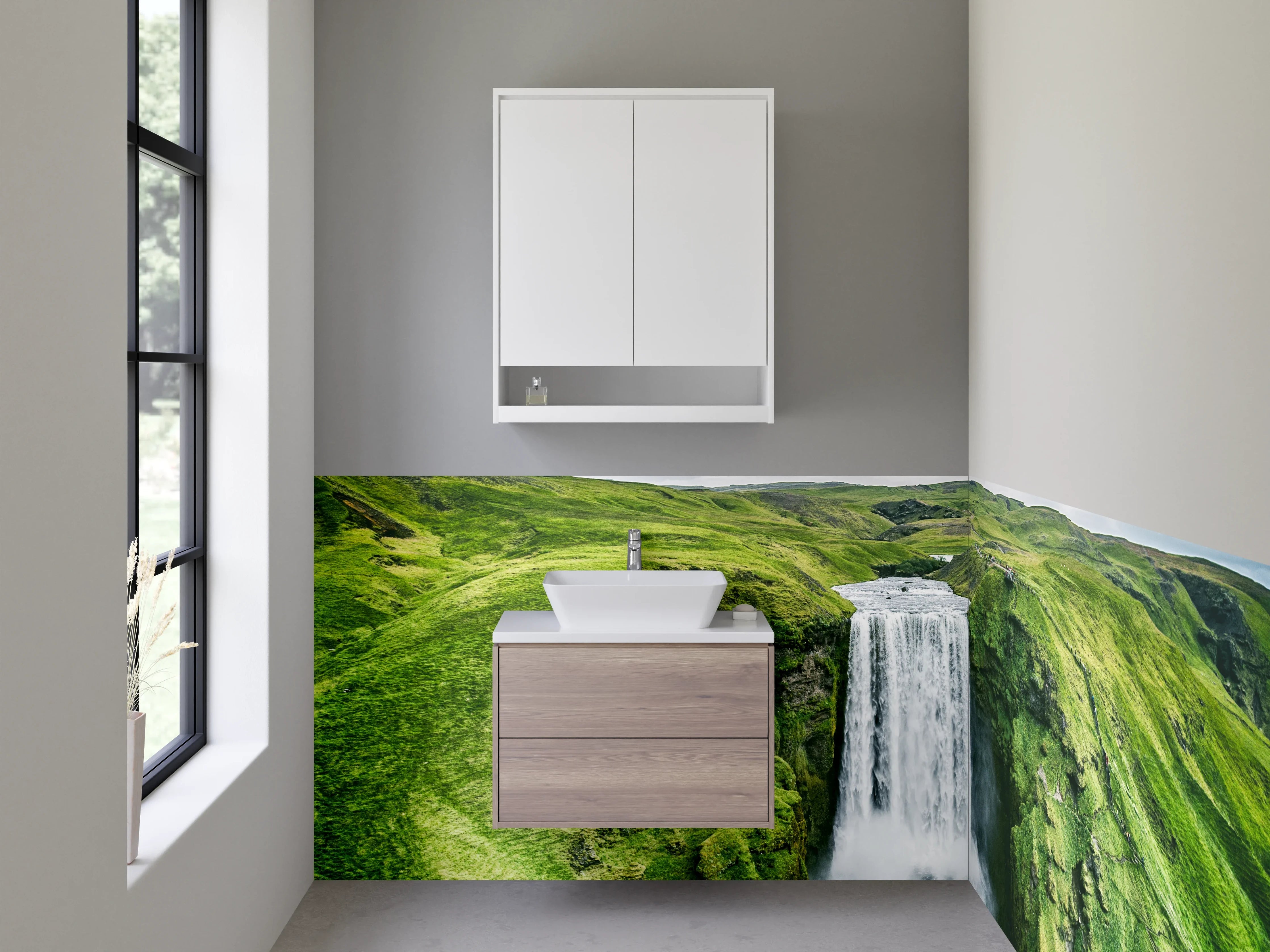 Waschbecken-Rückwand - Wasserfall Island Natur-Design