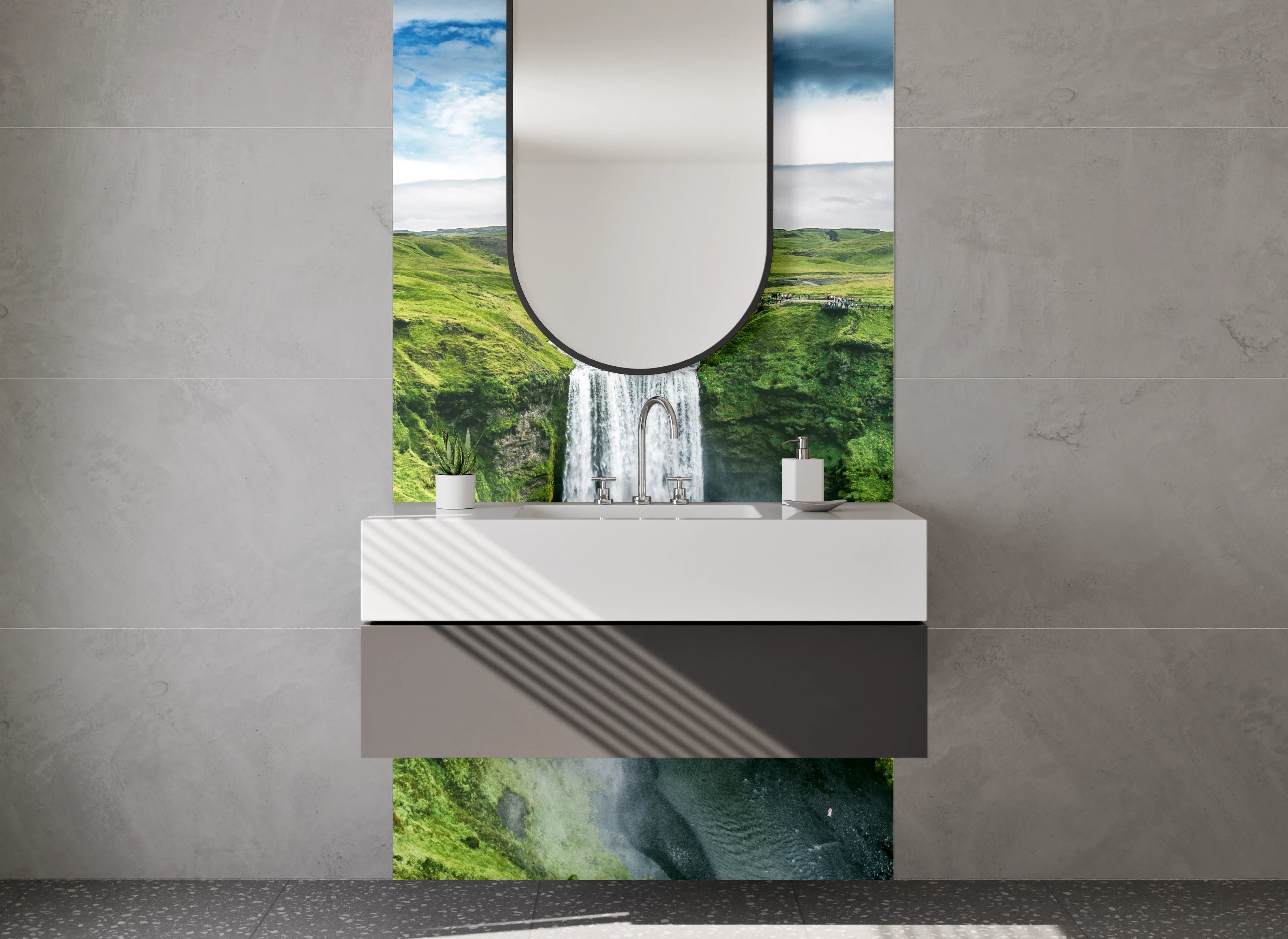 Waschbecken-Rückwand - Wasserfall Island Natur-Design