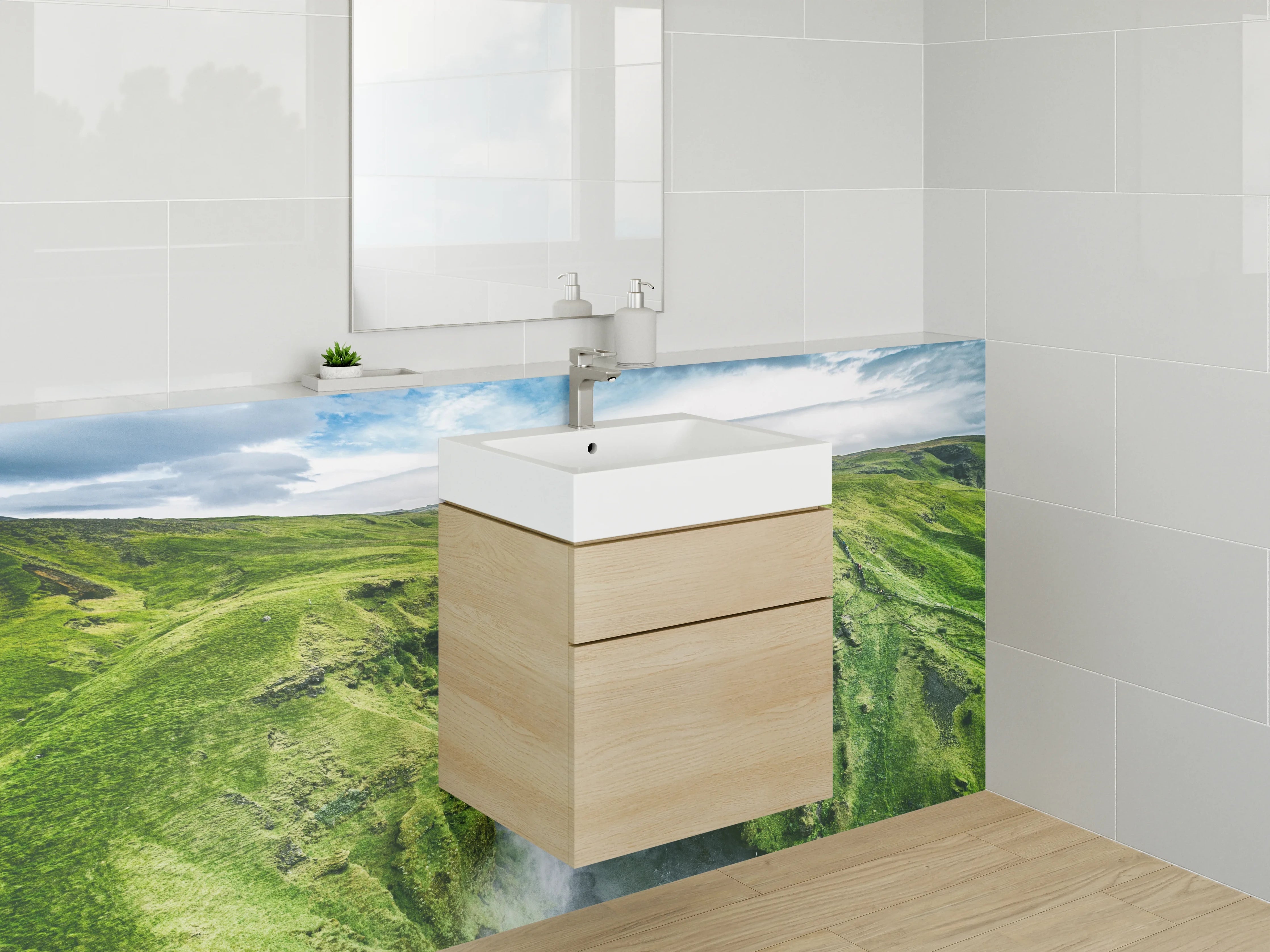 Waschbecken-Rückwand - Wasserfall Island Natur-Design