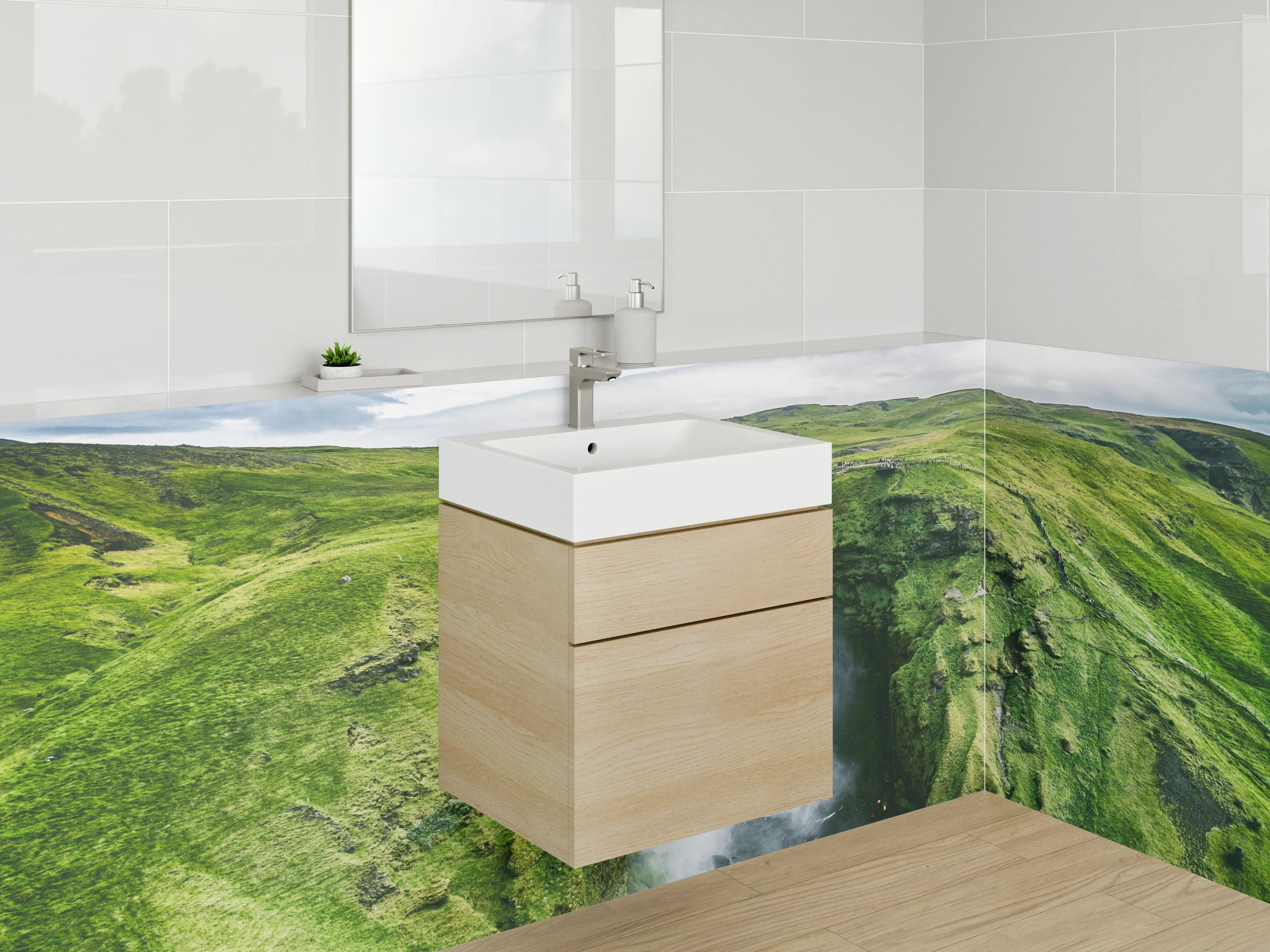 Waschbecken-Rückwand - Wasserfall Island Natur-Design