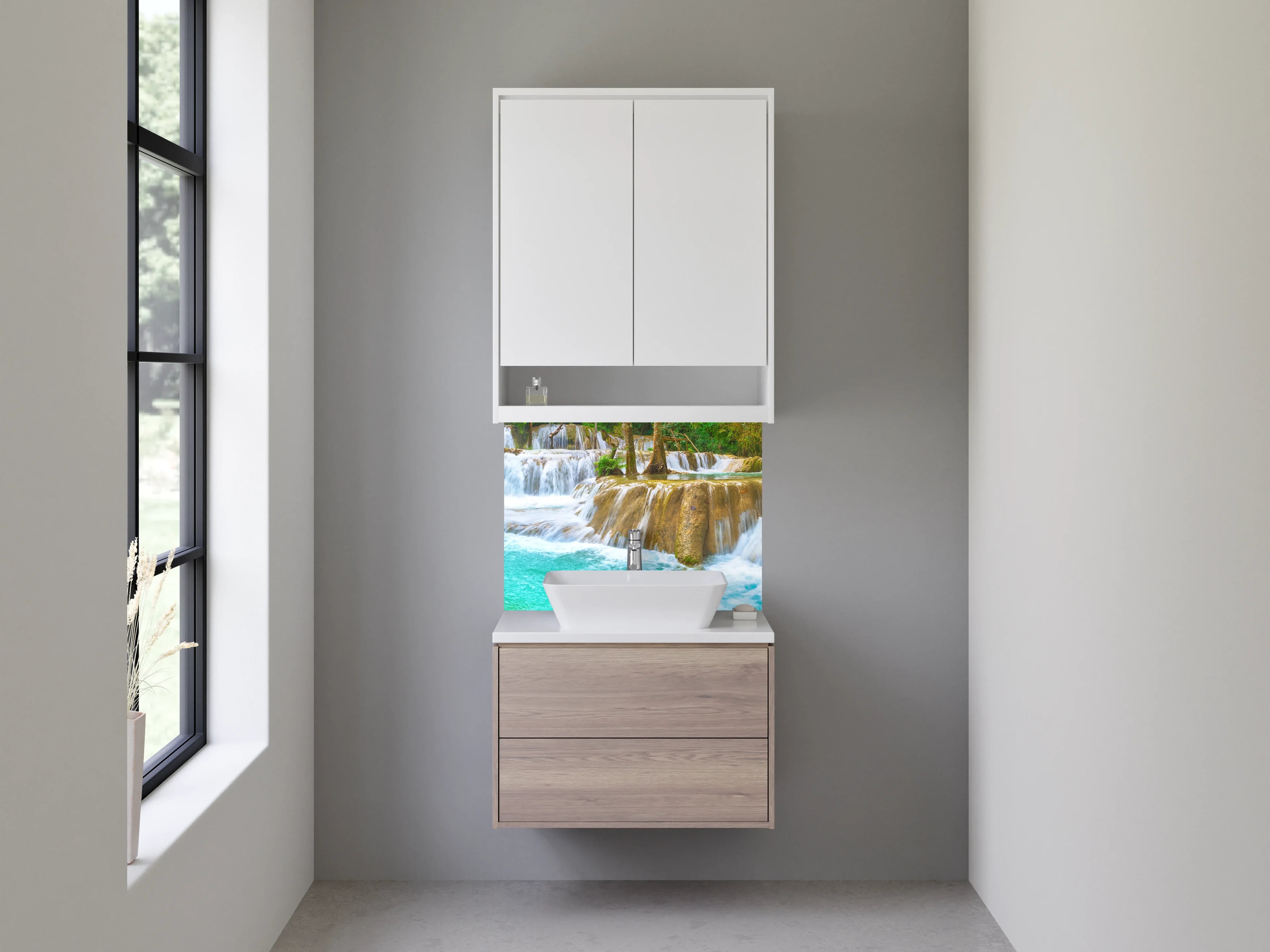 Waschbecken-Rückwand - Wasserfall Naturidylle Flussgrün