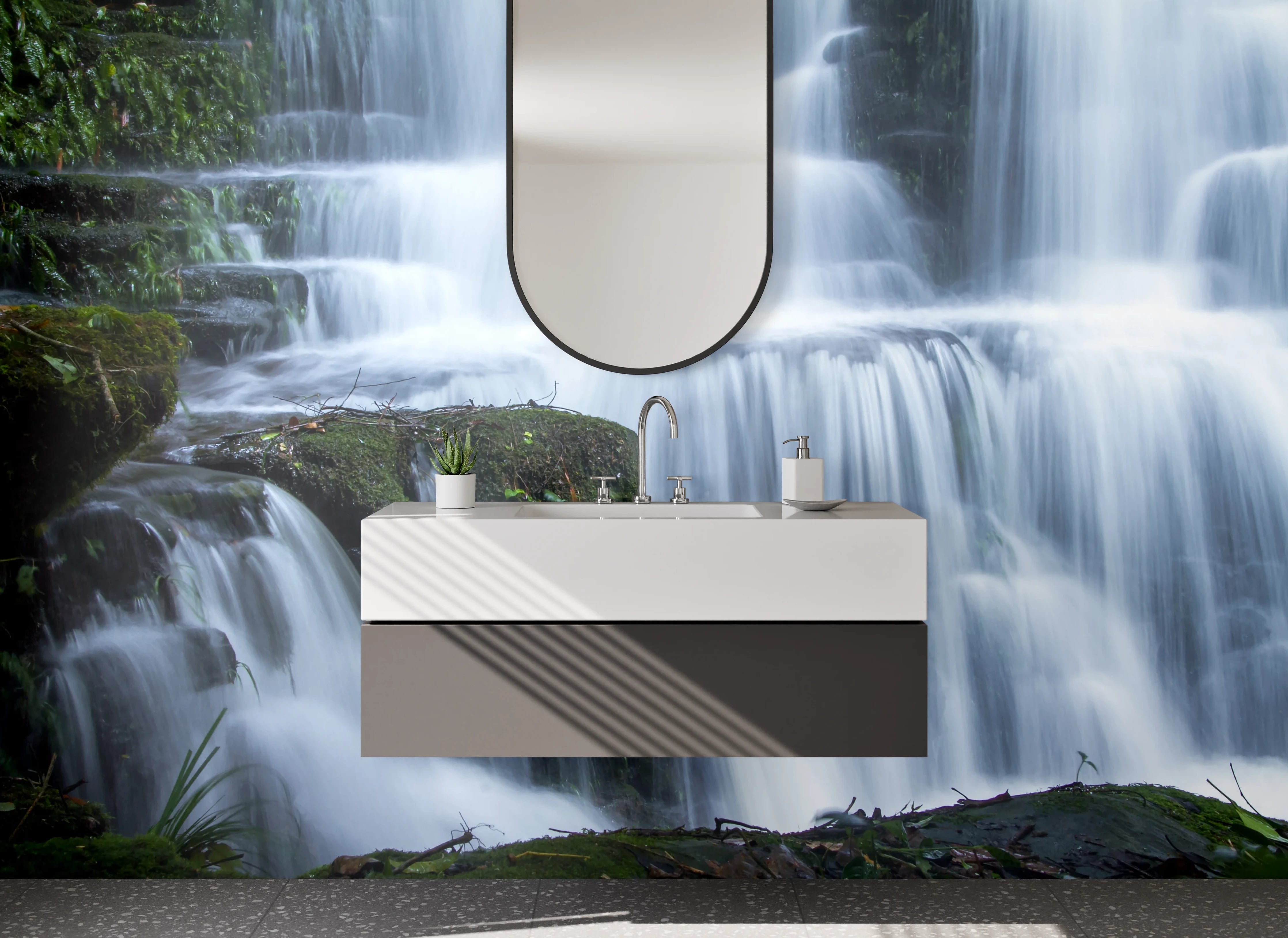 Waschbecken-Rückwand - Wasserfall Naturidylle für Badezimmer