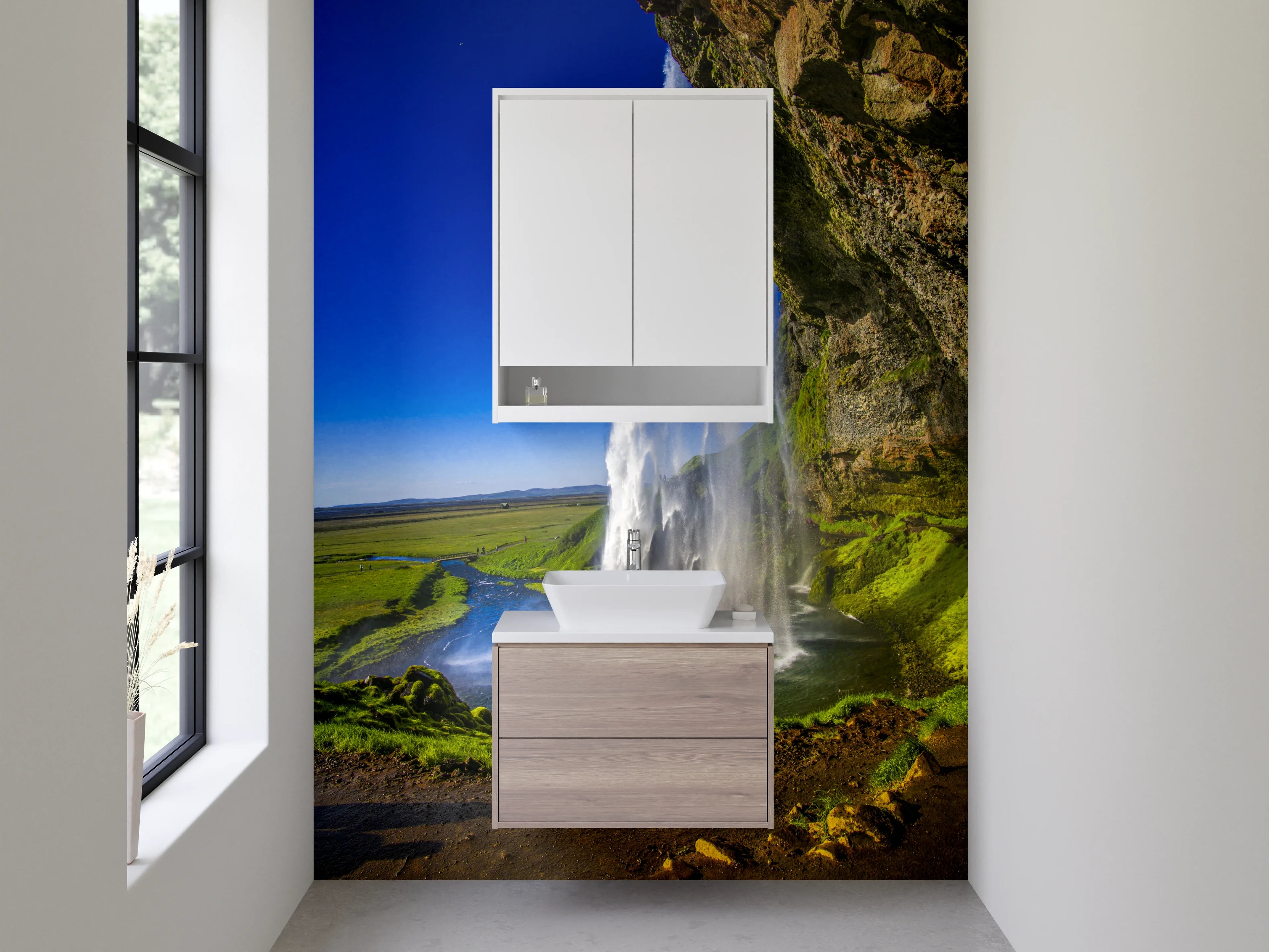 Waschbecken-Rückwand - Wasserfall-Naturkulisse für Dein Badezimmer