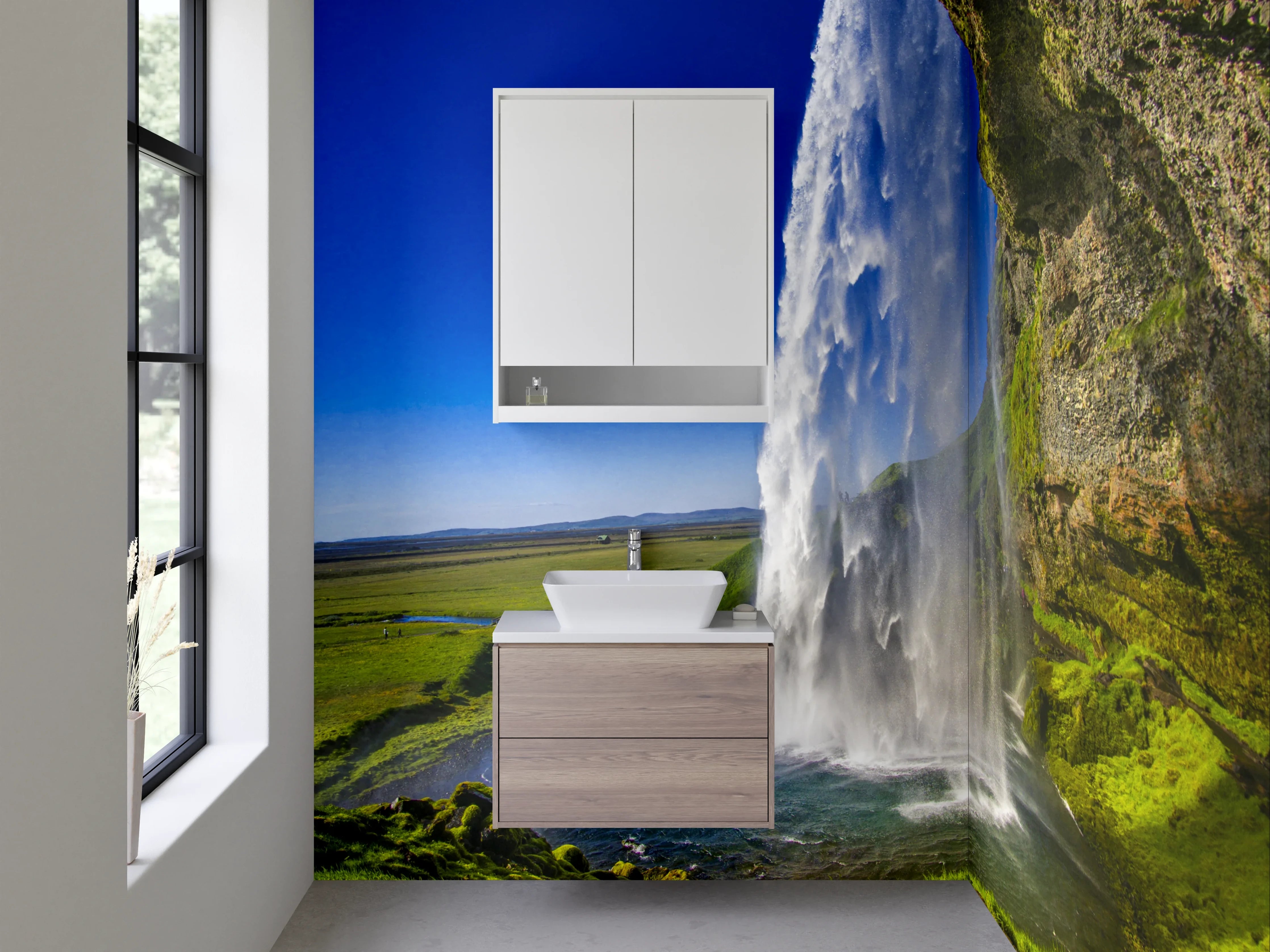 Waschbecken-Rückwand - Wasserfall-Naturkulisse für Dein Badezimmer