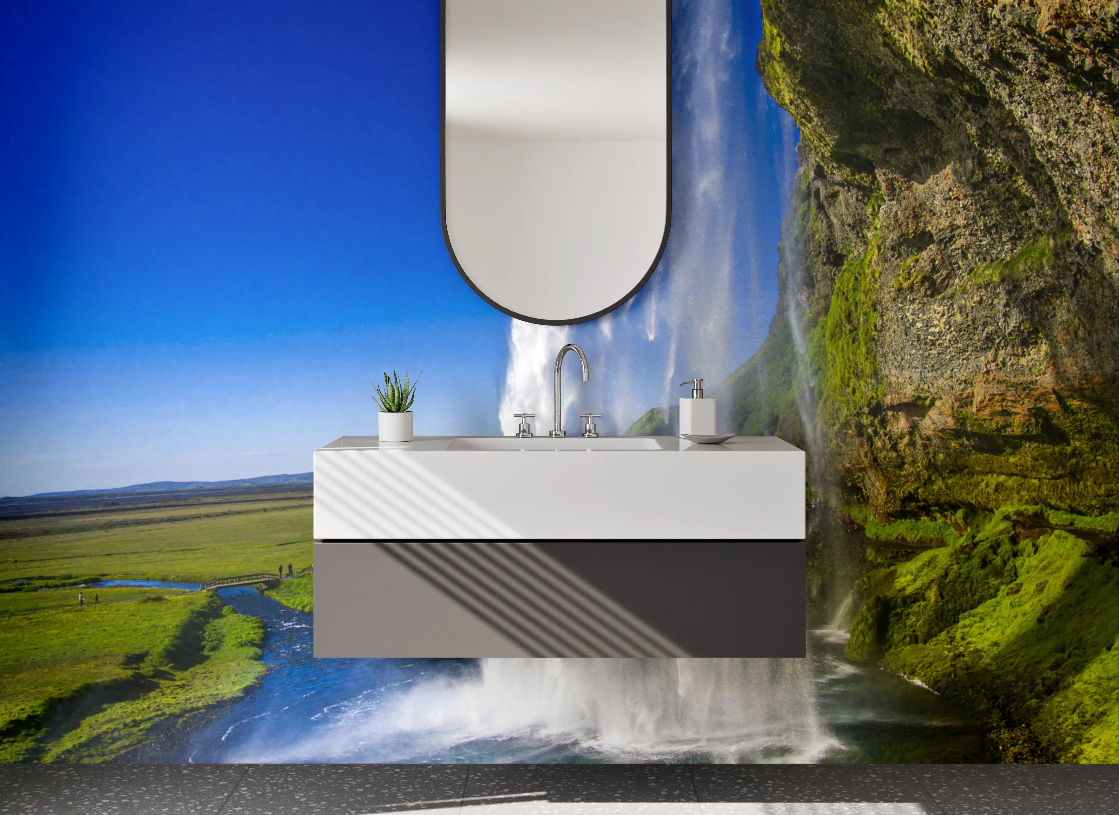 Waschbecken-Rückwand - Wasserfall-Naturkulisse für Dein Badezimmer