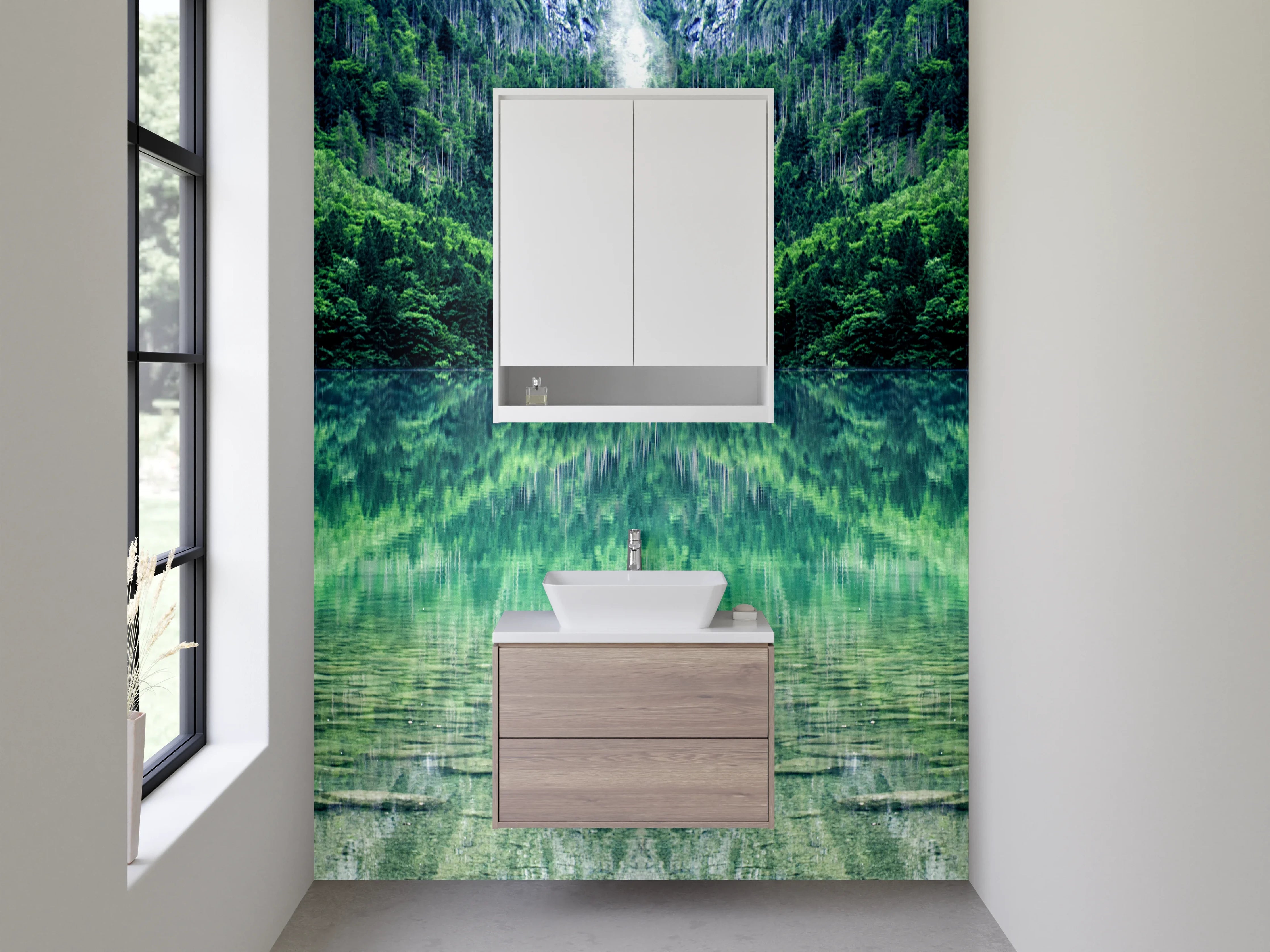 Waschbecken-Rückwand - Wasserfall am See – Naturidylle