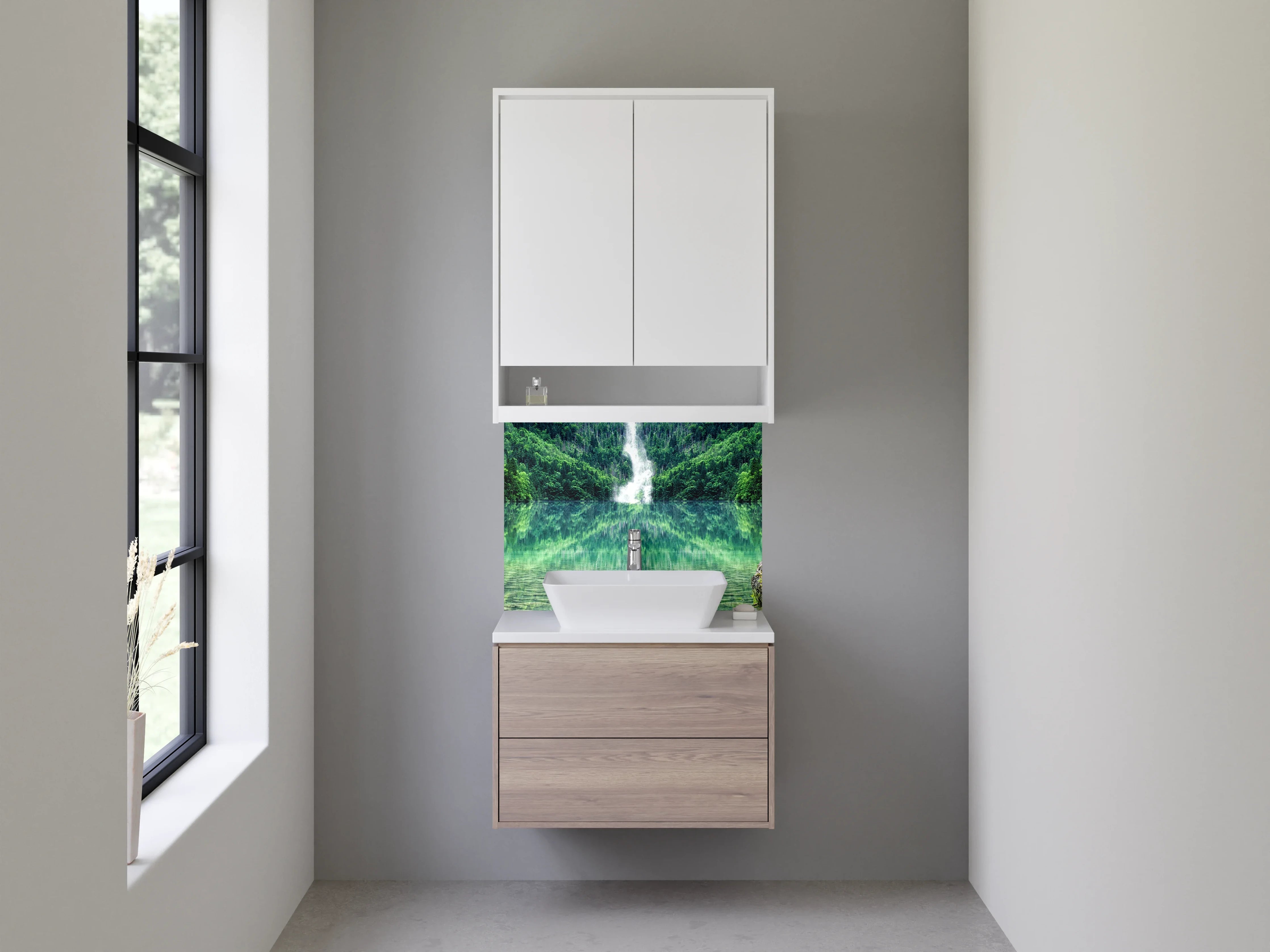 Waschbecken-Rückwand - Wasserfall am See – Naturidylle