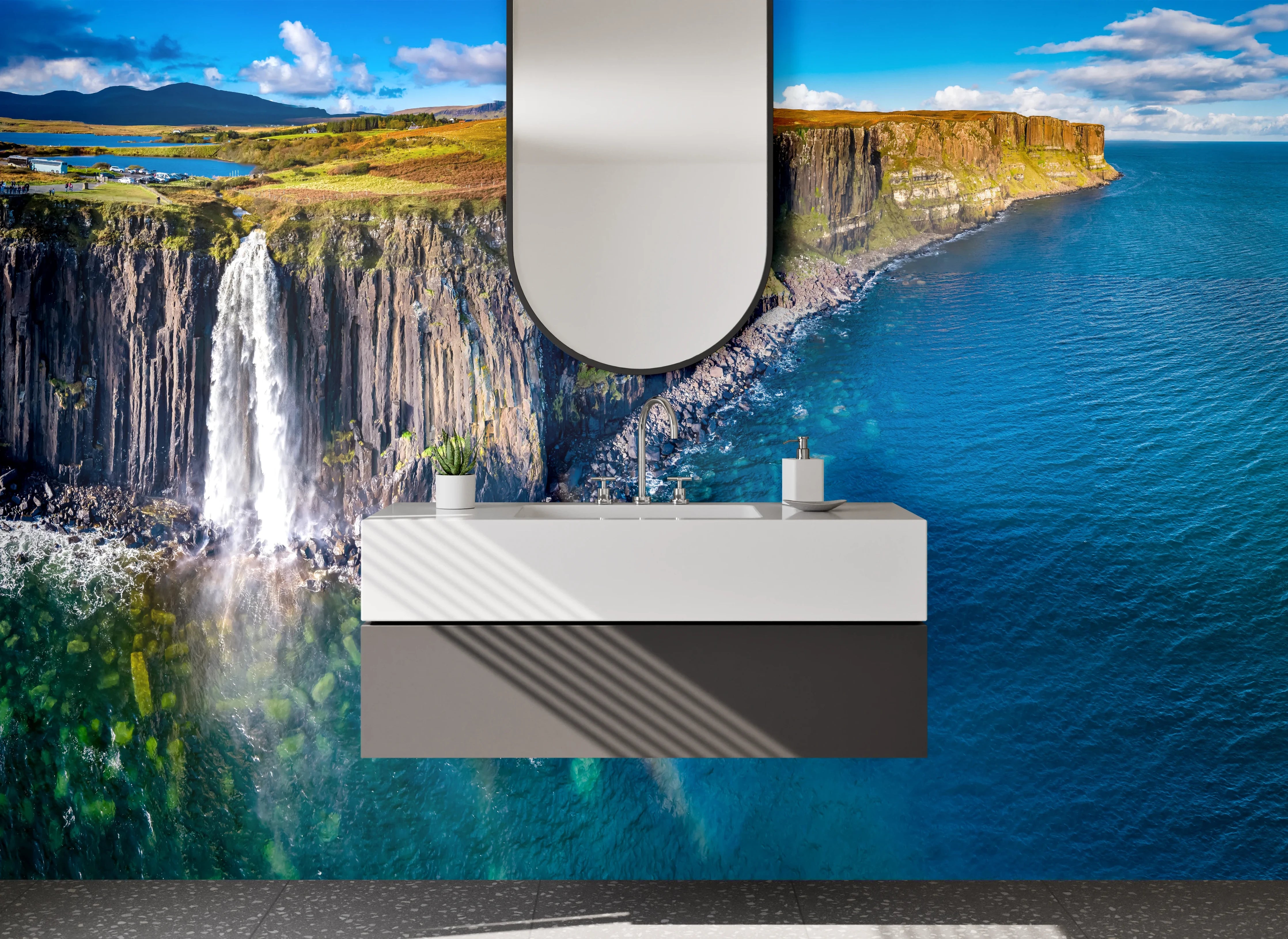 Waschbecken-Rückwand - Wasserfall am Steilhang Panorama