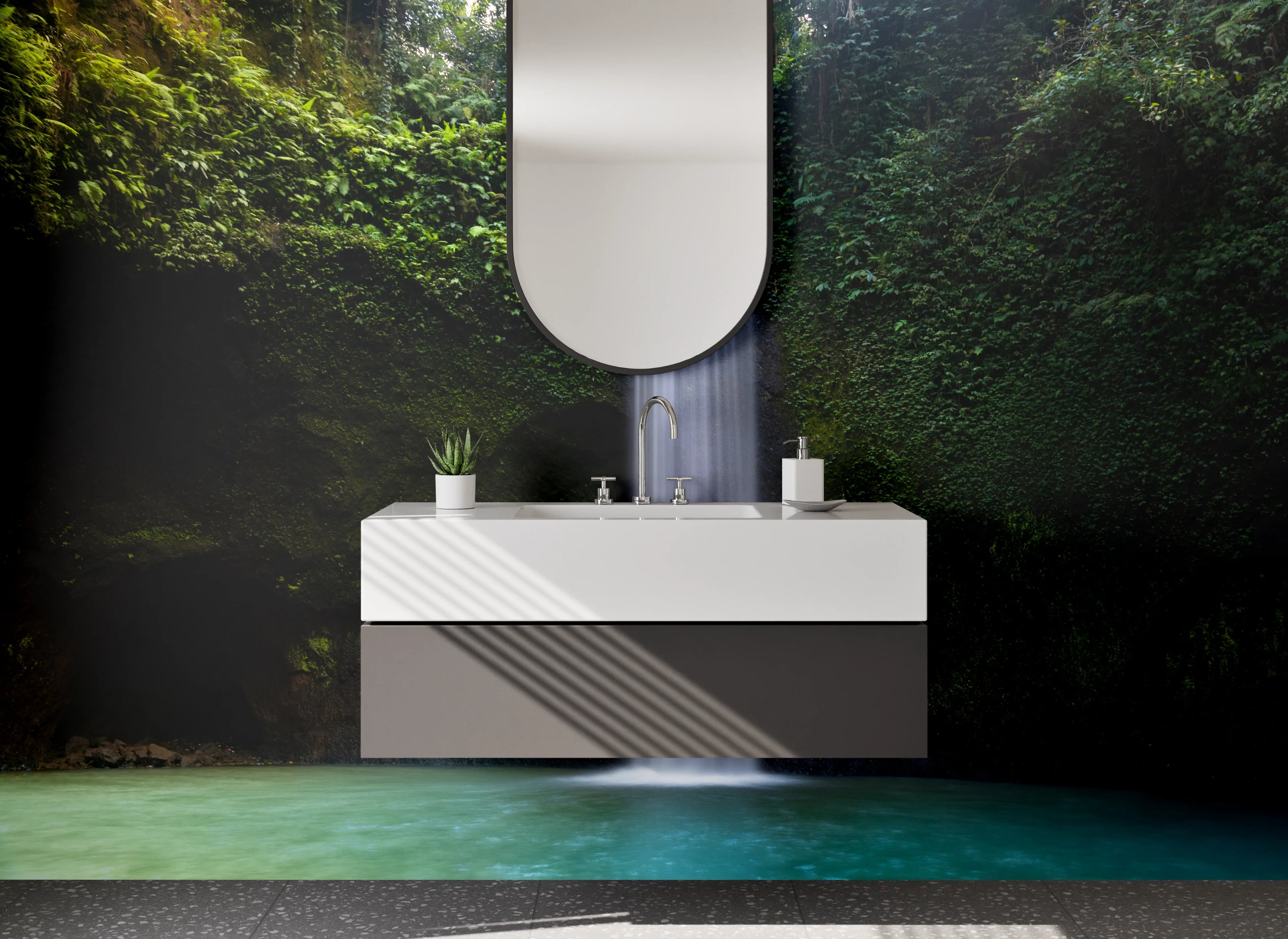 Waschbecken-Rückwand - Wasserfall im Dschungel – Naturmotiv