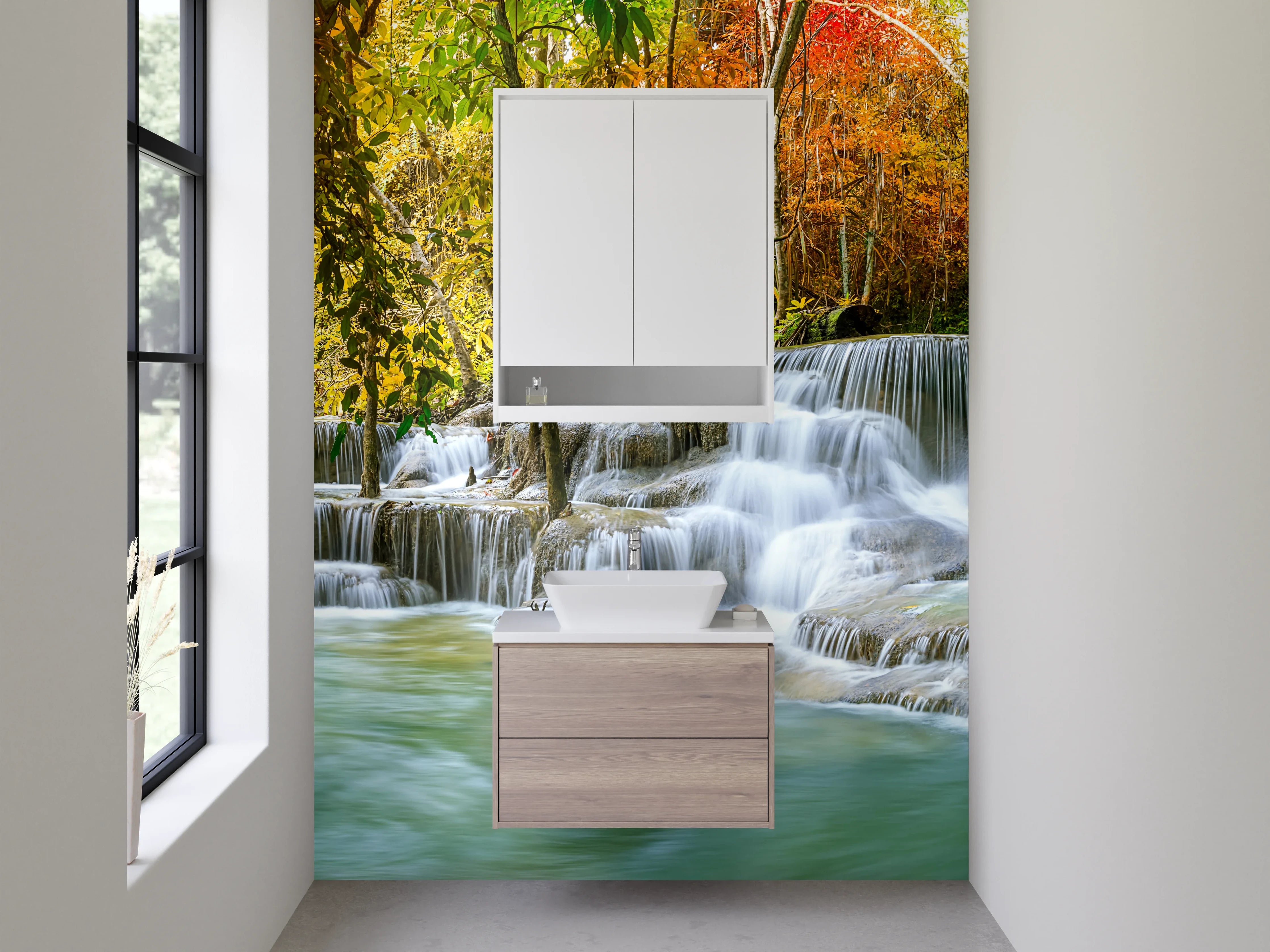 Waschbecken-Rückwand - Wasserfall im Sonnenlicht Panorama