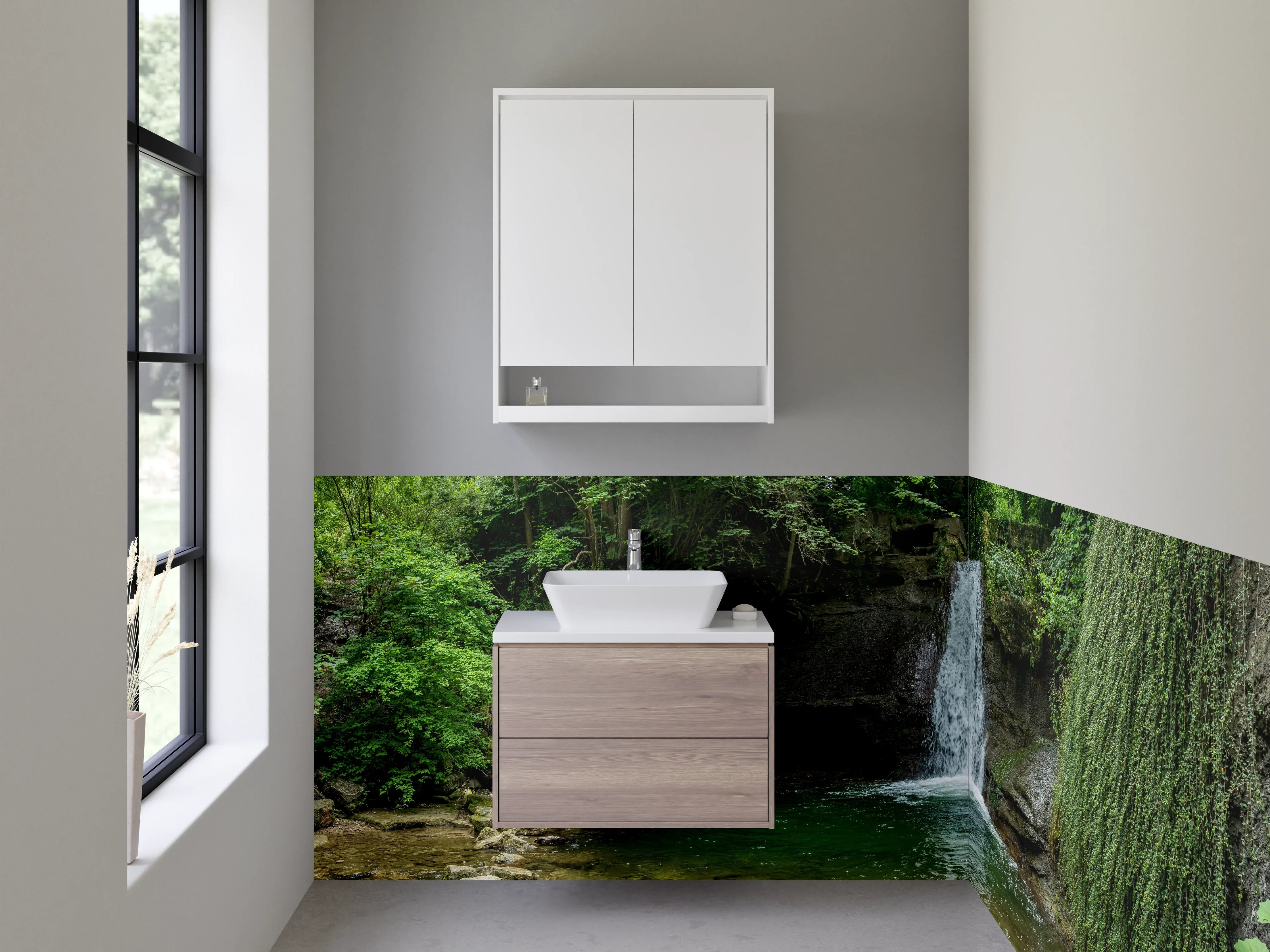 Waschbecken-Rückwand - Wasserfall im idyllischen Wald