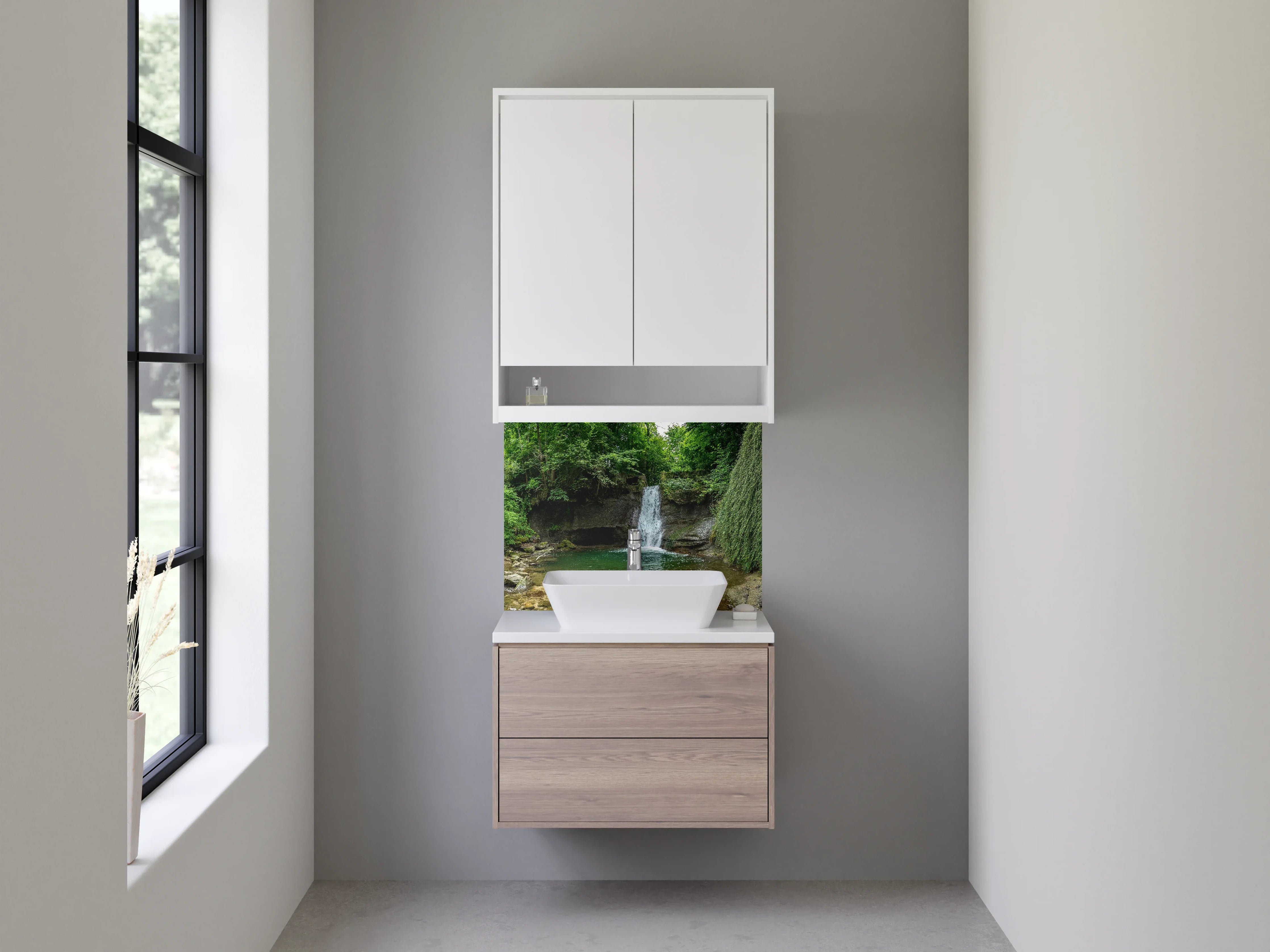 Waschbecken-Rückwand - Wasserfall im idyllischen Wald