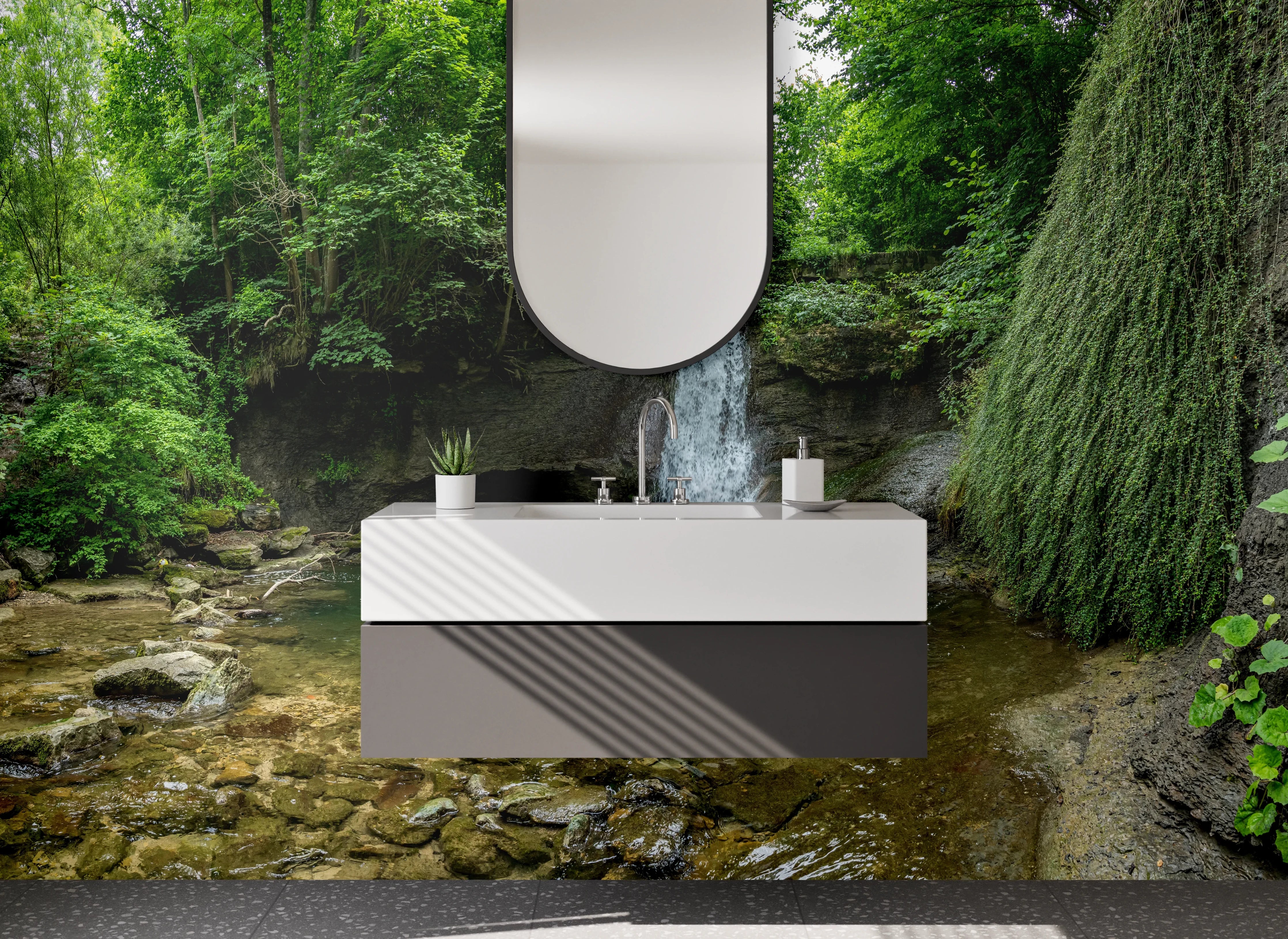 Waschbecken-Rückwand - Wasserfall im idyllischen Wald