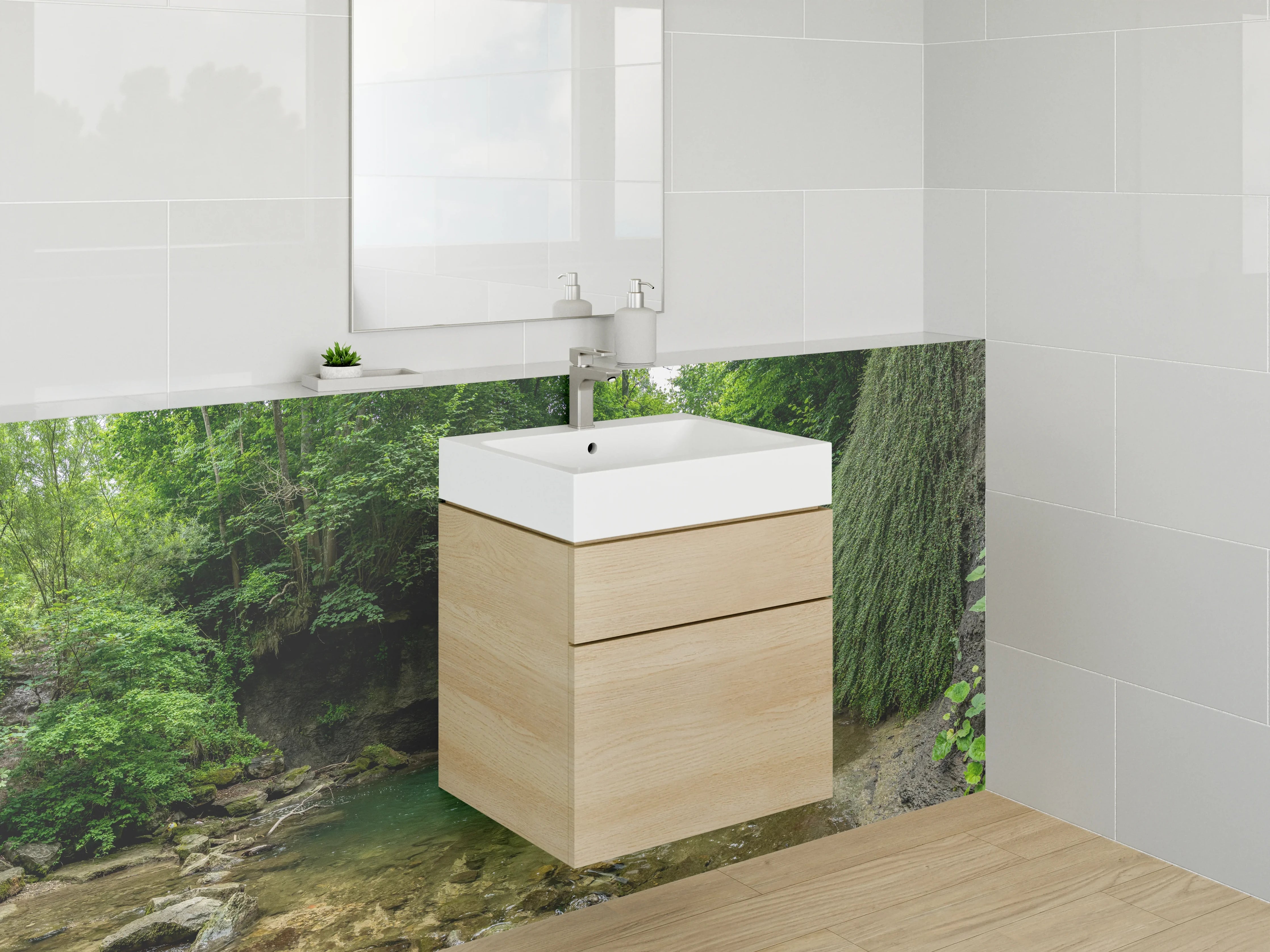 Waschbecken-Rückwand - Wasserfall im idyllischen Wald