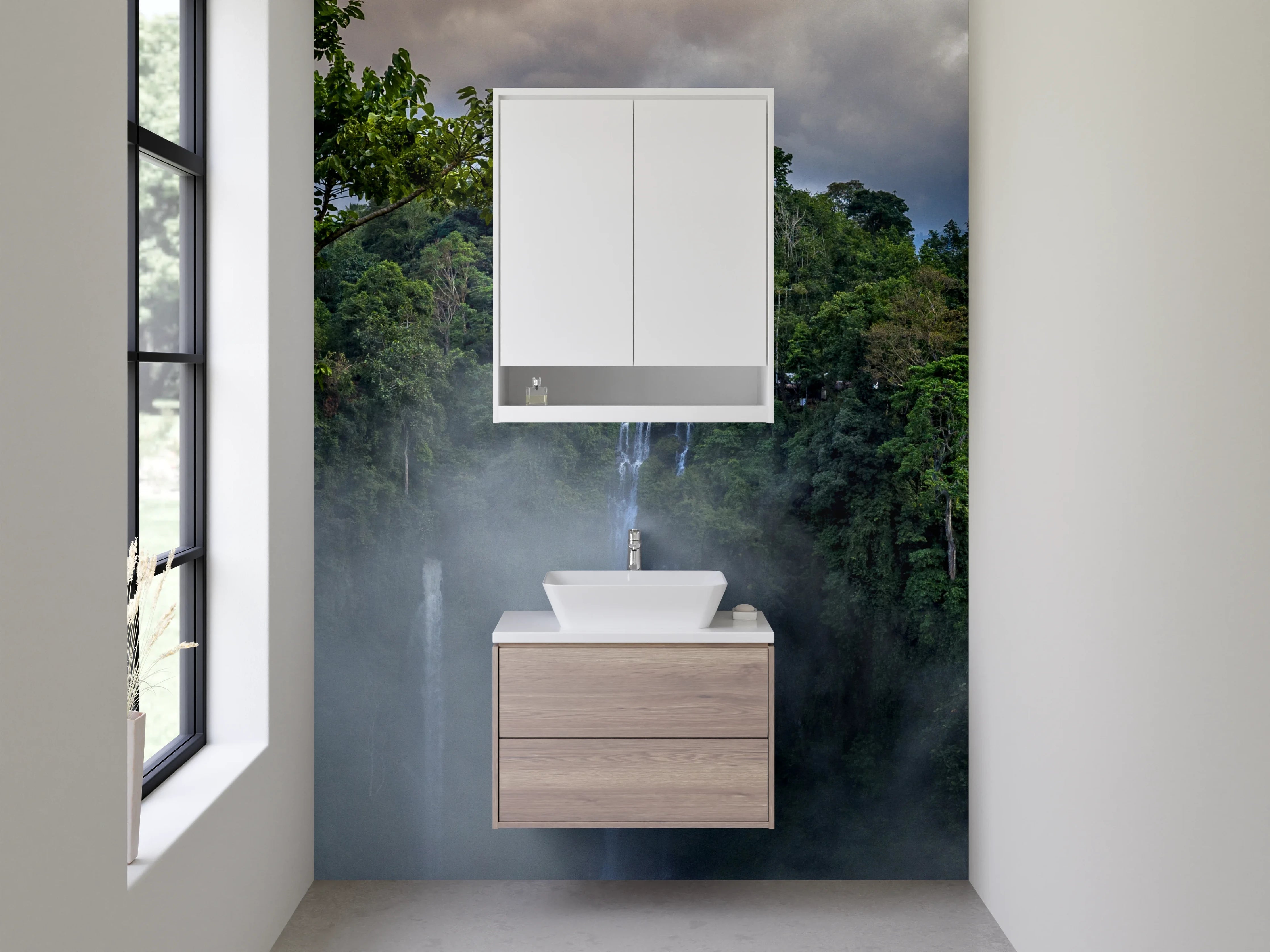 Waschbecken-Rückwand - Wasserfall im tropischen Regenwald Panorama