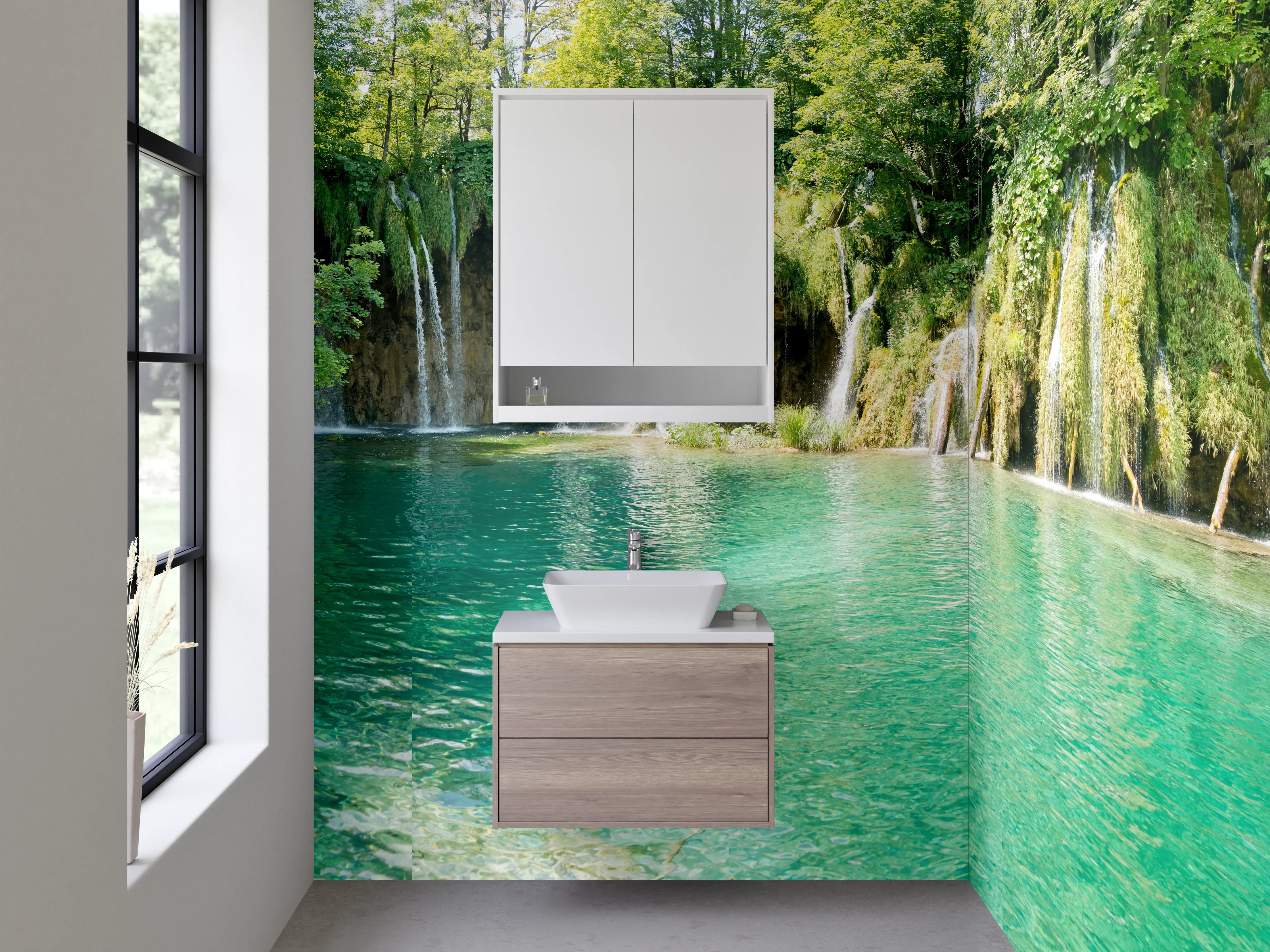 Waschbecken-Rückwand - Wasserfallpanorama – Kristallklarer Naturgenuss
