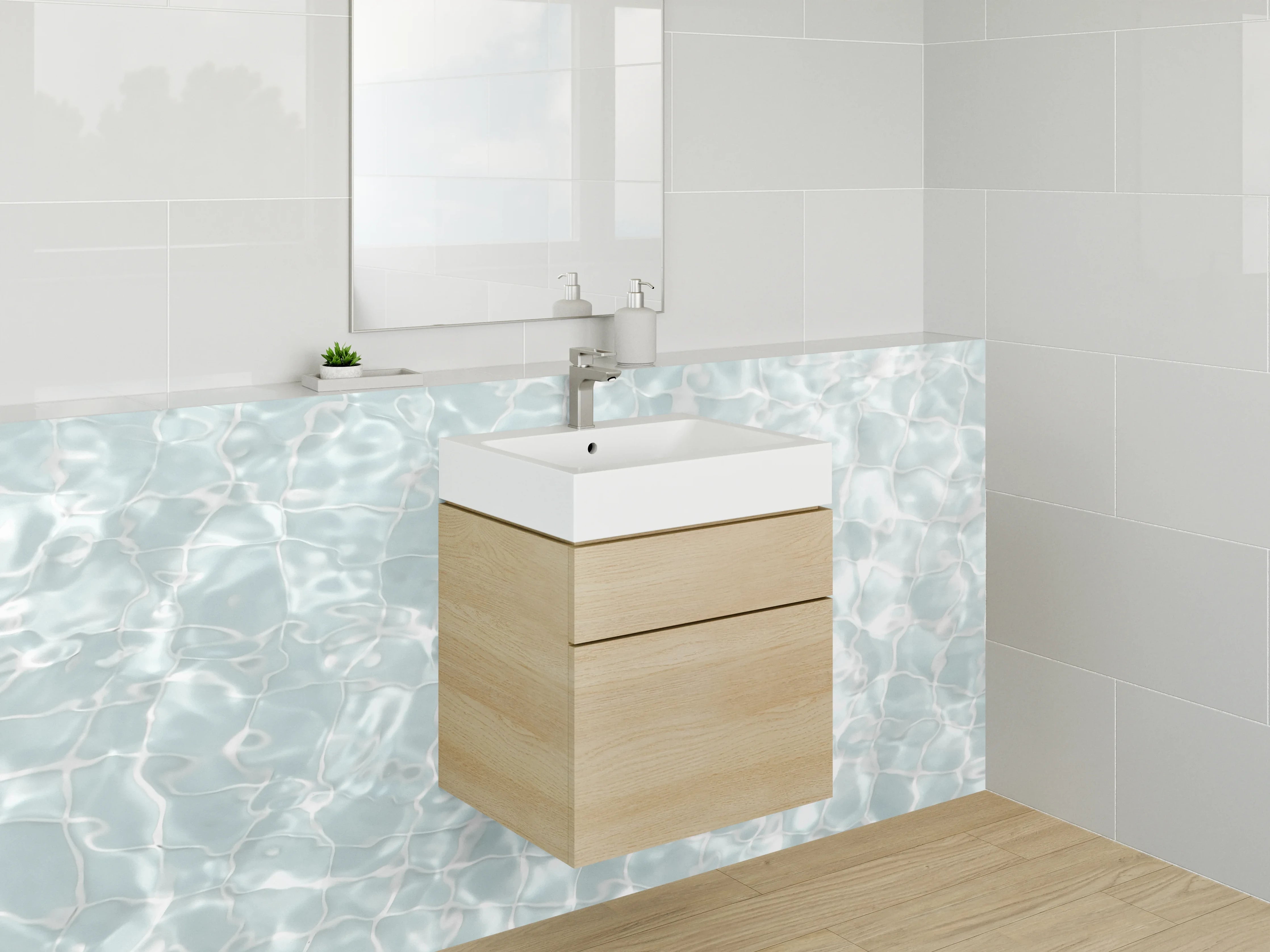 Waschbecken-Rückwand - Wasserstruktur in Weiß und Grau