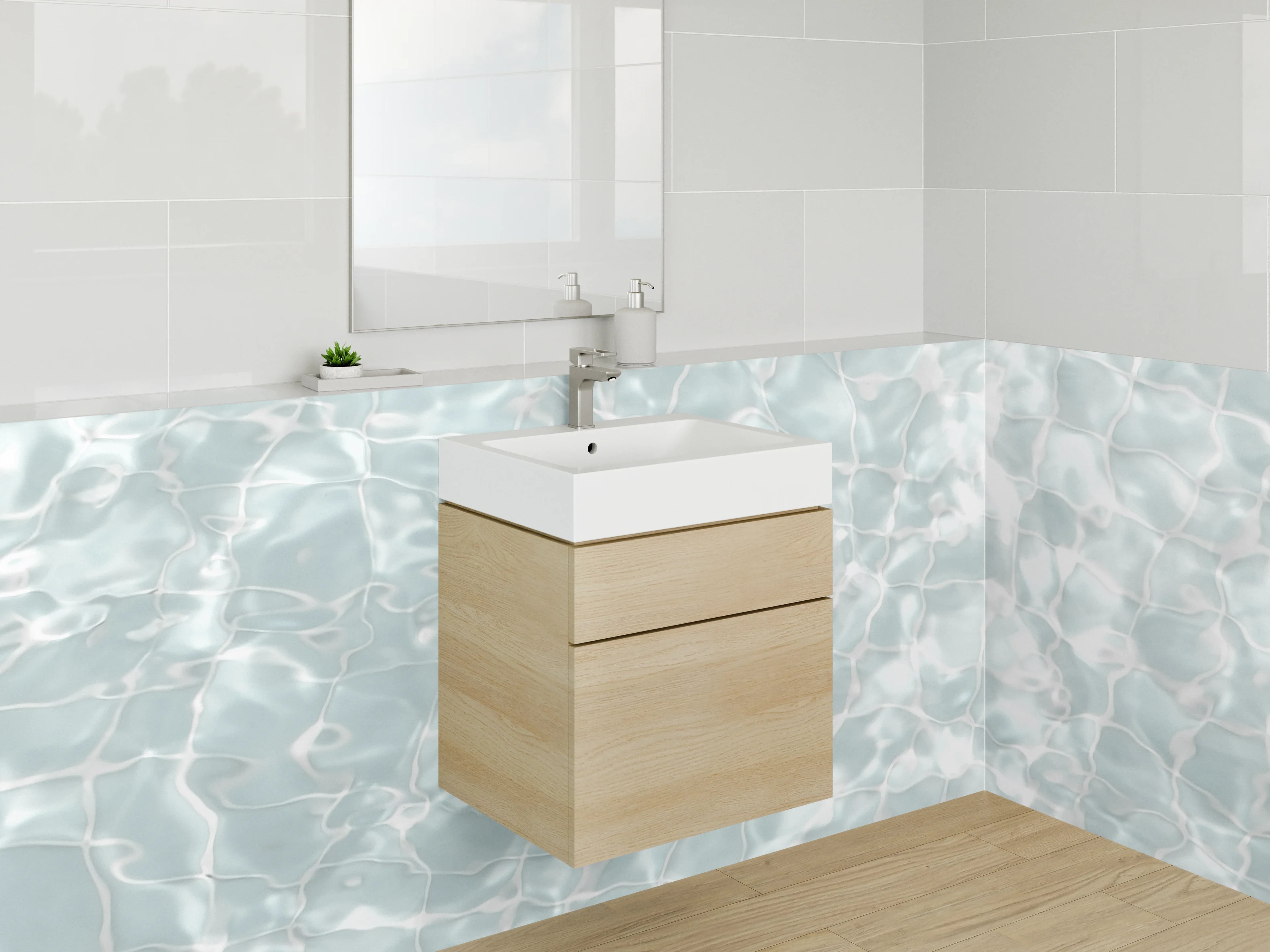 Waschbecken-Rückwand - Wasserstruktur in Weiß und Grau