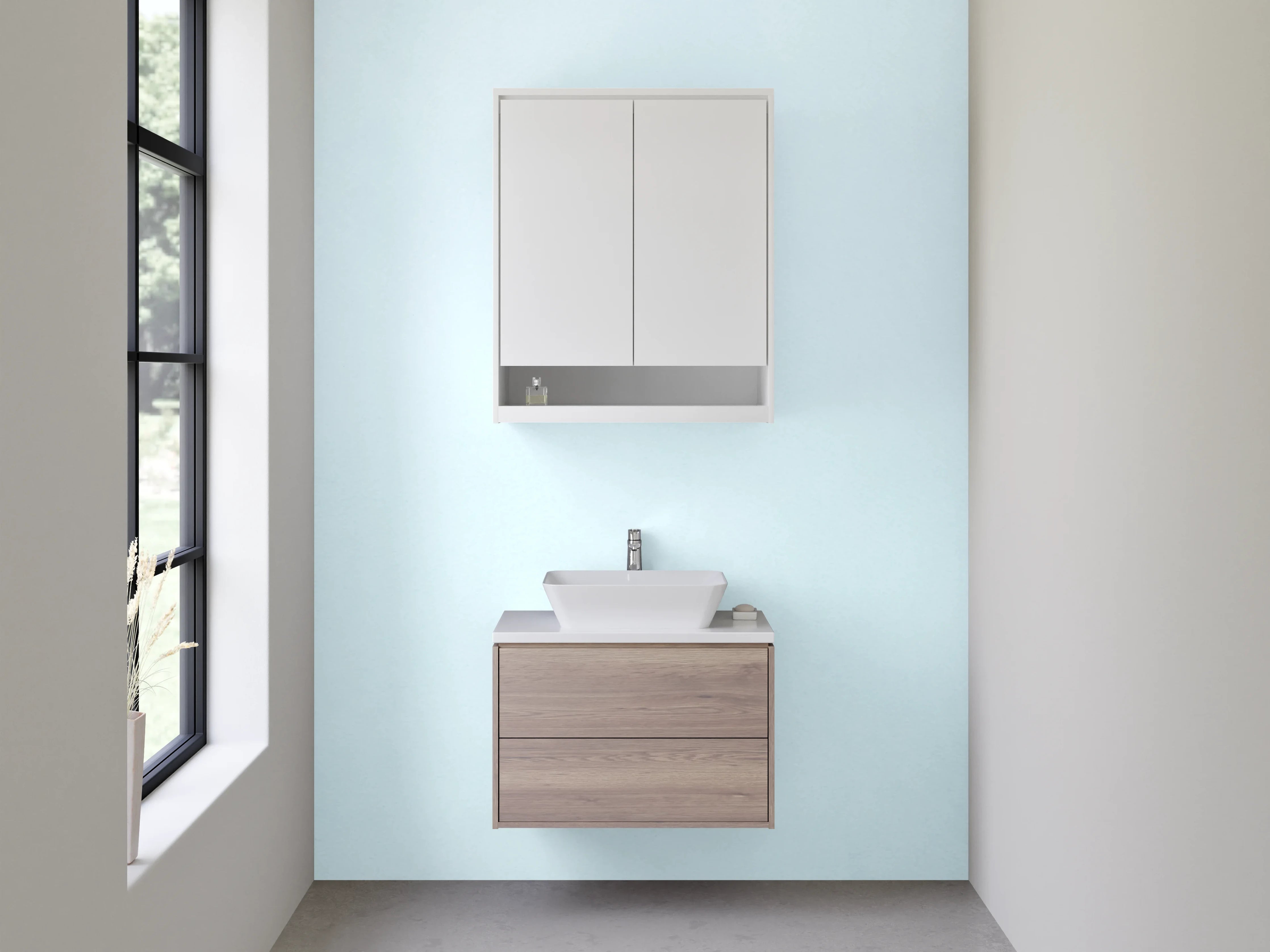 Waschbecken-Rückwand - Wasserwellen Weiß Blau Minimalistisch